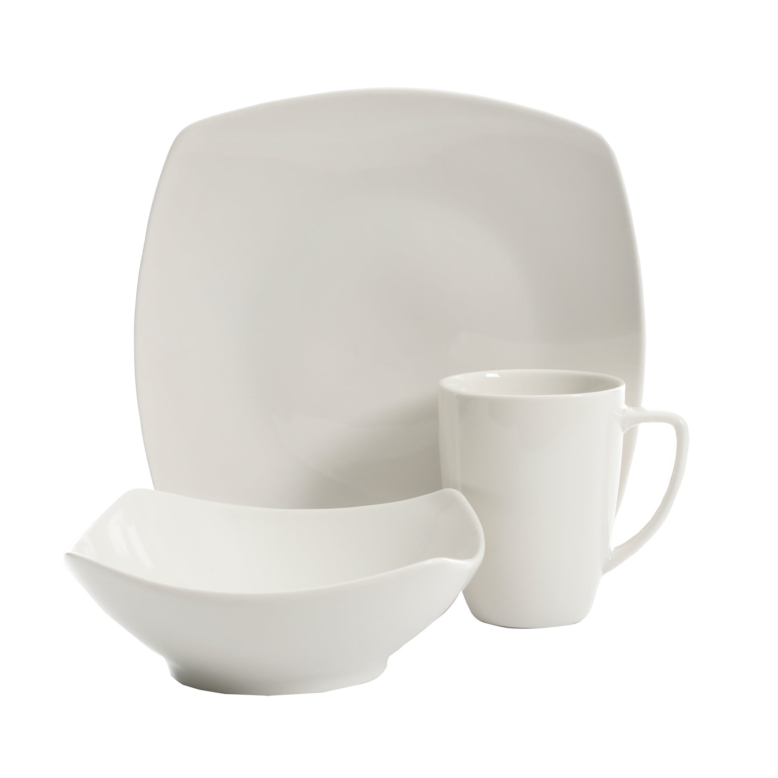 Gibson Home Zen Buffet 12-Piece Porcelain Dinnerware Set, Square Plates & Bowls & Mugs, Service for 4, White - Image 5