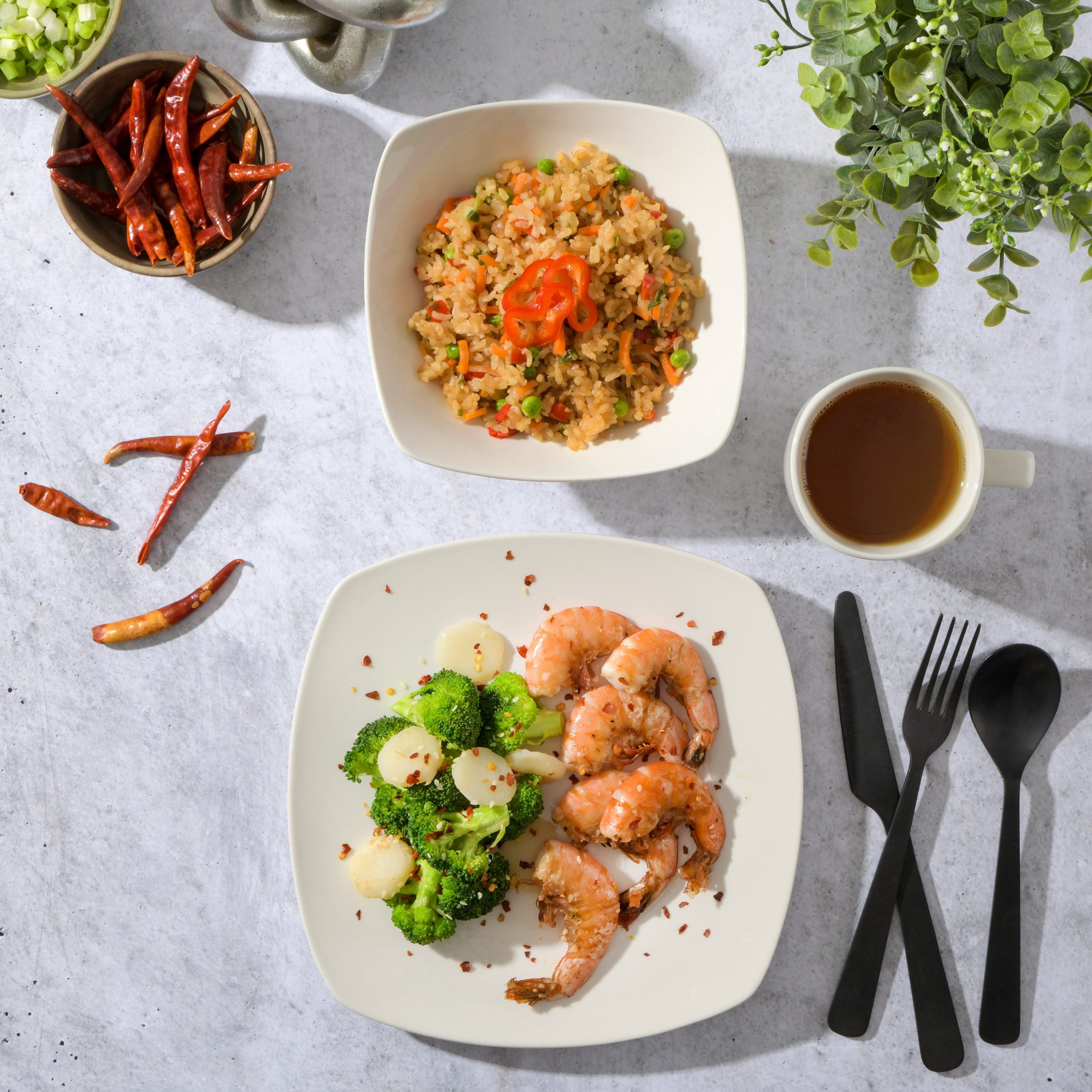 Gibson Home Zen Buffet 12-Piece Porcelain Dinnerware Set, Square Plates & Bowls & Mugs, Service for 4, White - Image 2