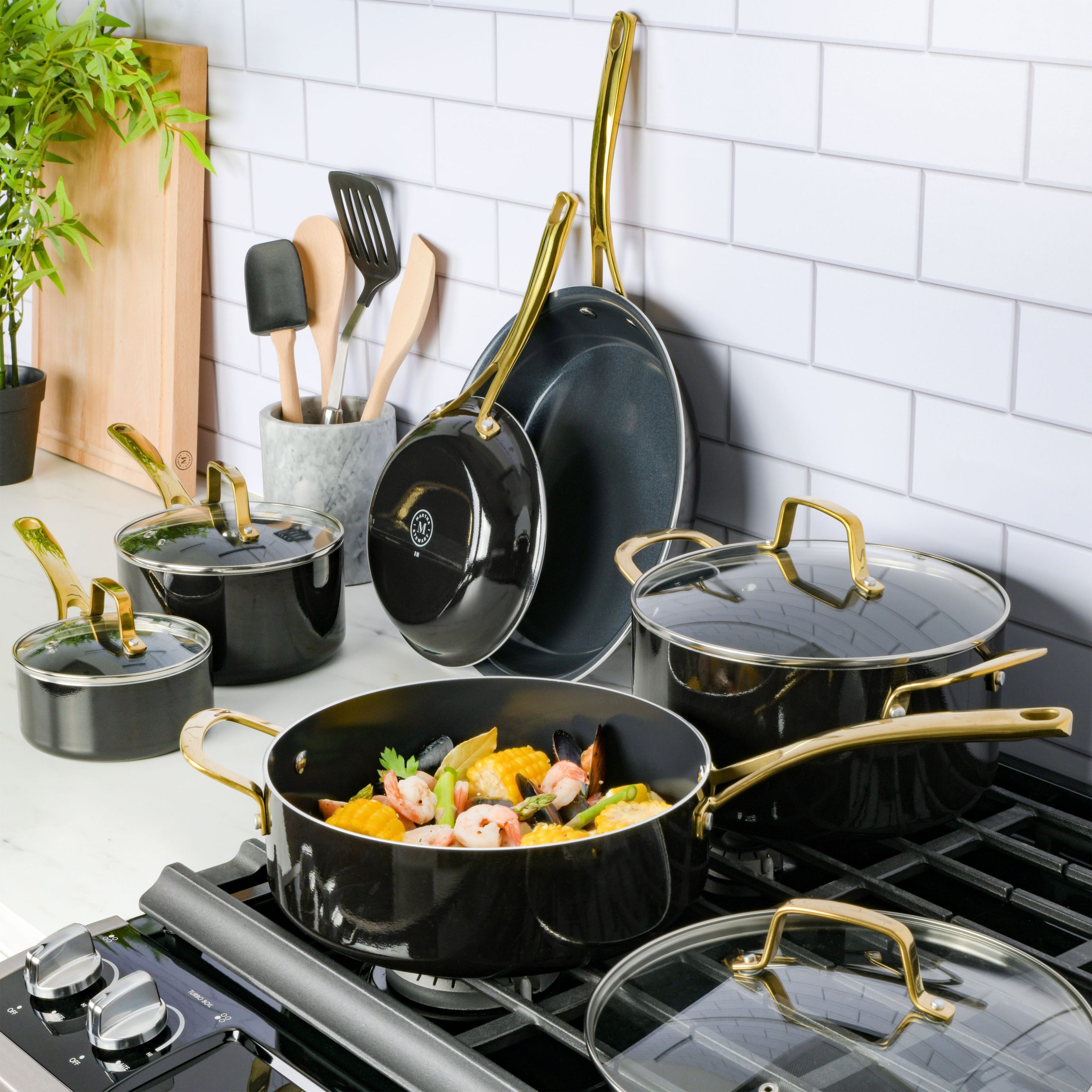 Martha Stewart Lockton 14-Piece Heavy-Gauge Premium Non-Stick Aluminum Cookware Combo Set (Pots, Pans, and Tools) - Image 2