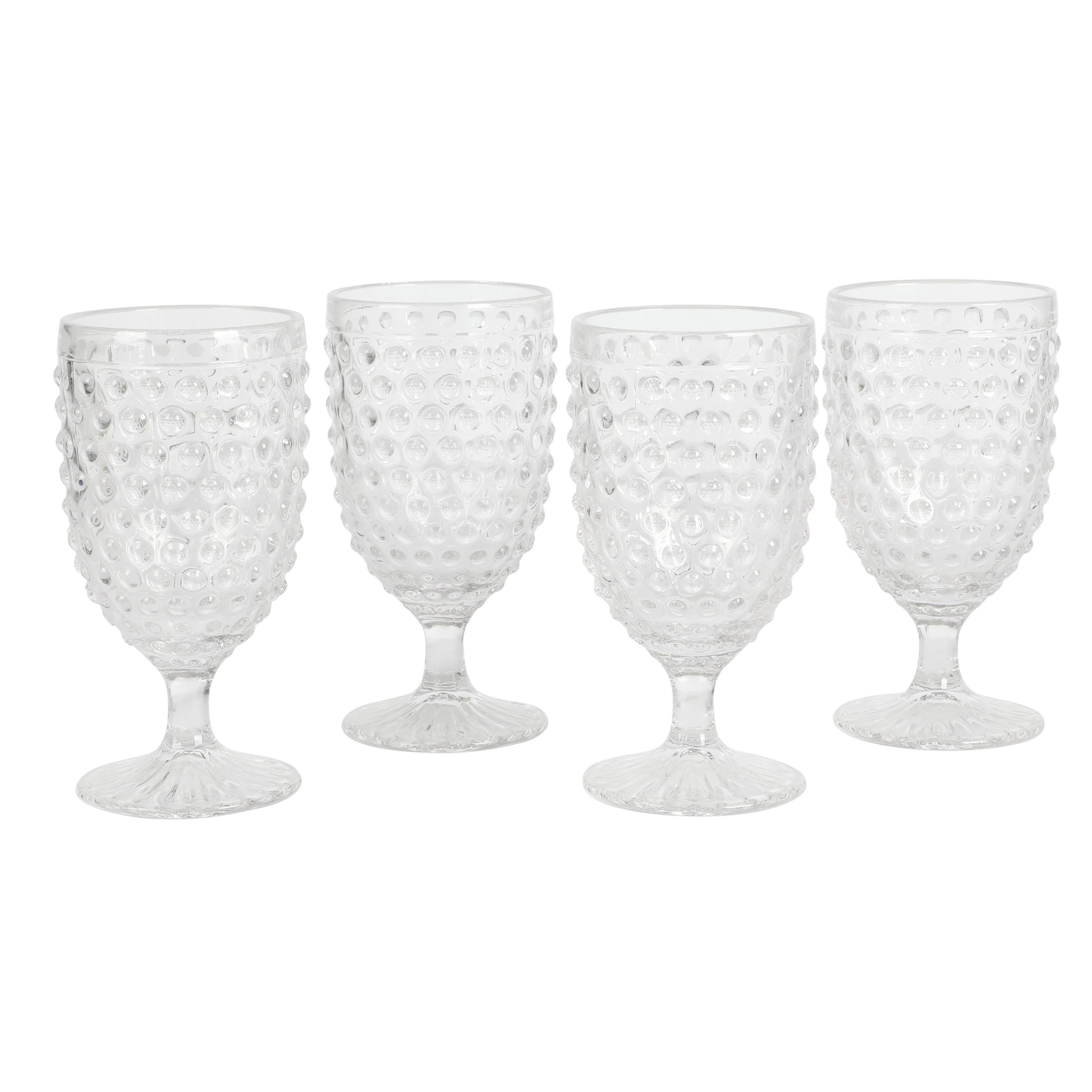 Martha Stewart Chauncey 4-Pack 14.2 oz Hobnail Handmade Glass Goblet