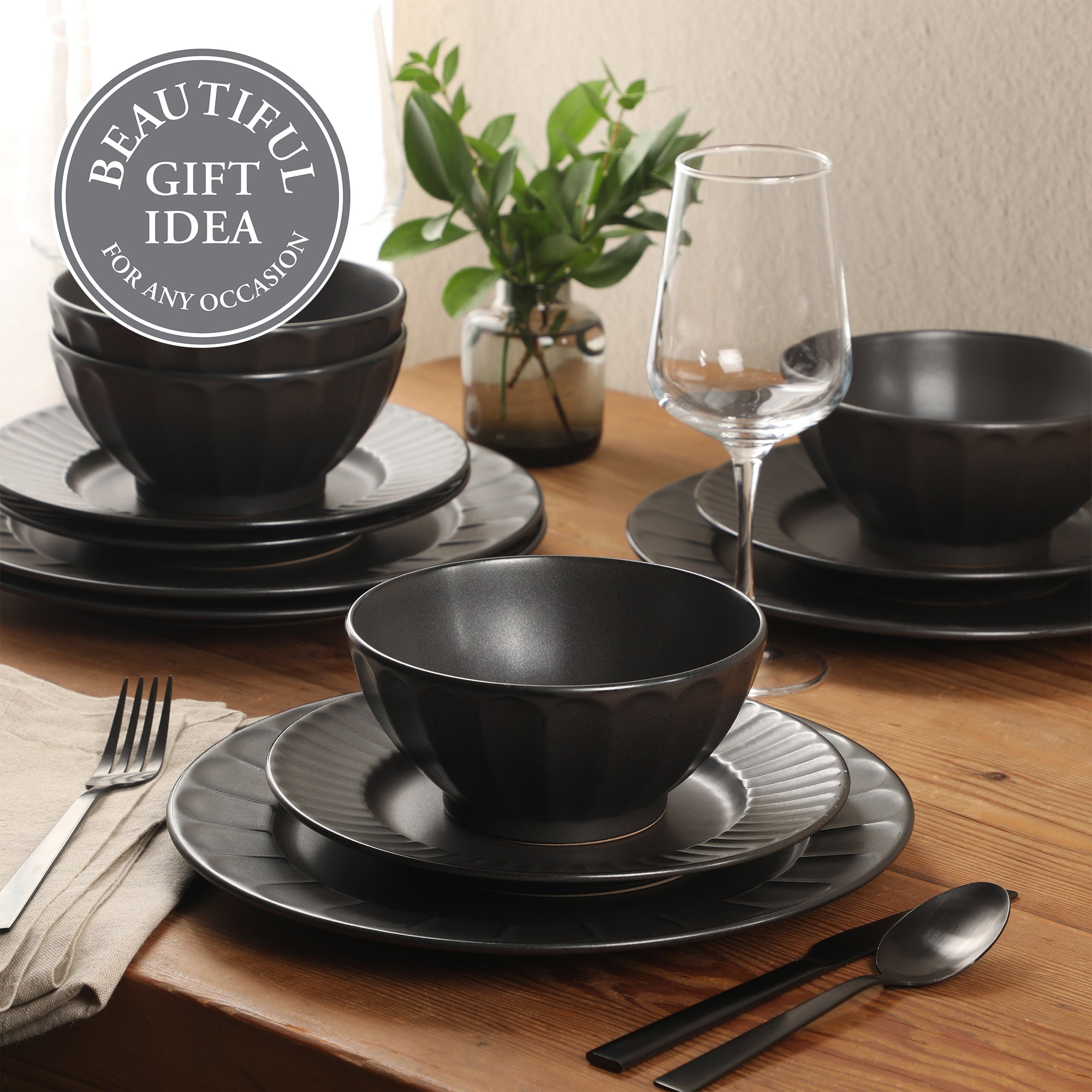 Gibson Elite Winchester Way 12-Piece Embossed Stoneware Dinnerware Set – Reactive Matte Glaze, Durable Lightweight-Tech Plates & Bowls, Everyday Dish Set, Microwave & Dishwasher Safe – Off-White - Image 11