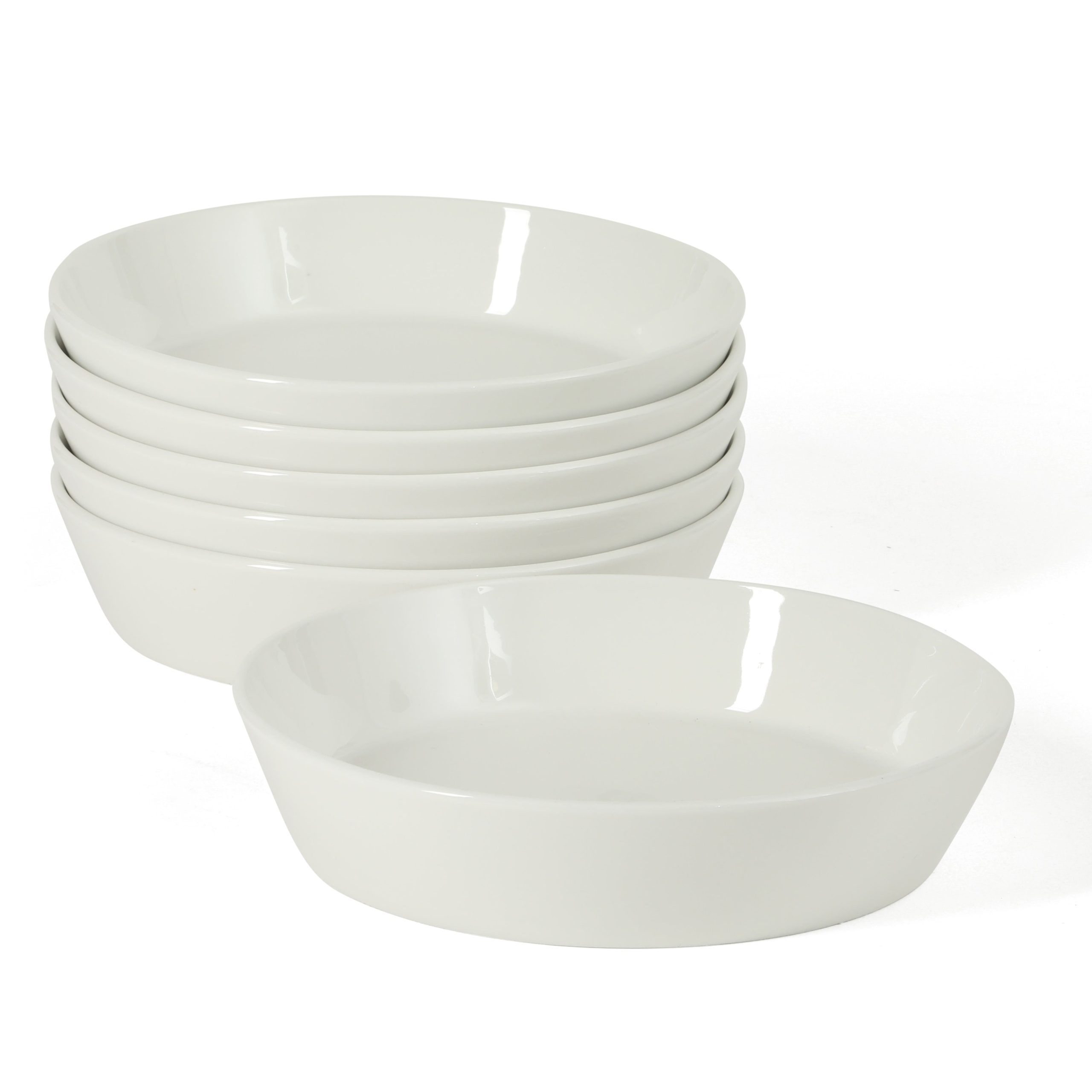 Martha Stewart Selma 6-Piece 41oz 8 Inch Large Pasta Bowls Porcelain Ceramic Chip and Scratch Resistant Shallow Salad Bowl, Serving Bowls, Soup Bowls Set, Dishwasher & Microwave Safe White