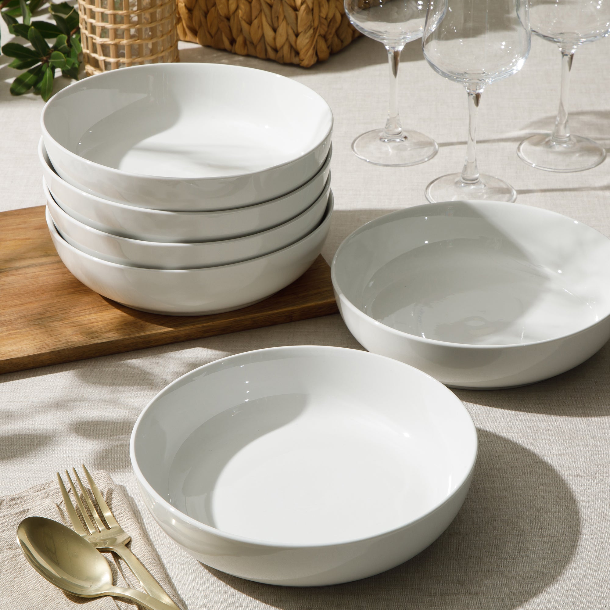 Gibson Home Zen Buffet 6-Piece 41oz Large Pasta Bowls Porcelain Ceramic Chip and Scratch Resistant Shallow Salad Bowl, Serving Bowls, Soup Bowls Set, Dishwasher & Microwave Safe White - Image 6