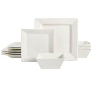 Gibson Home Everyday Hard Square 12-Piece Fine Ceramic Dinnerware Set