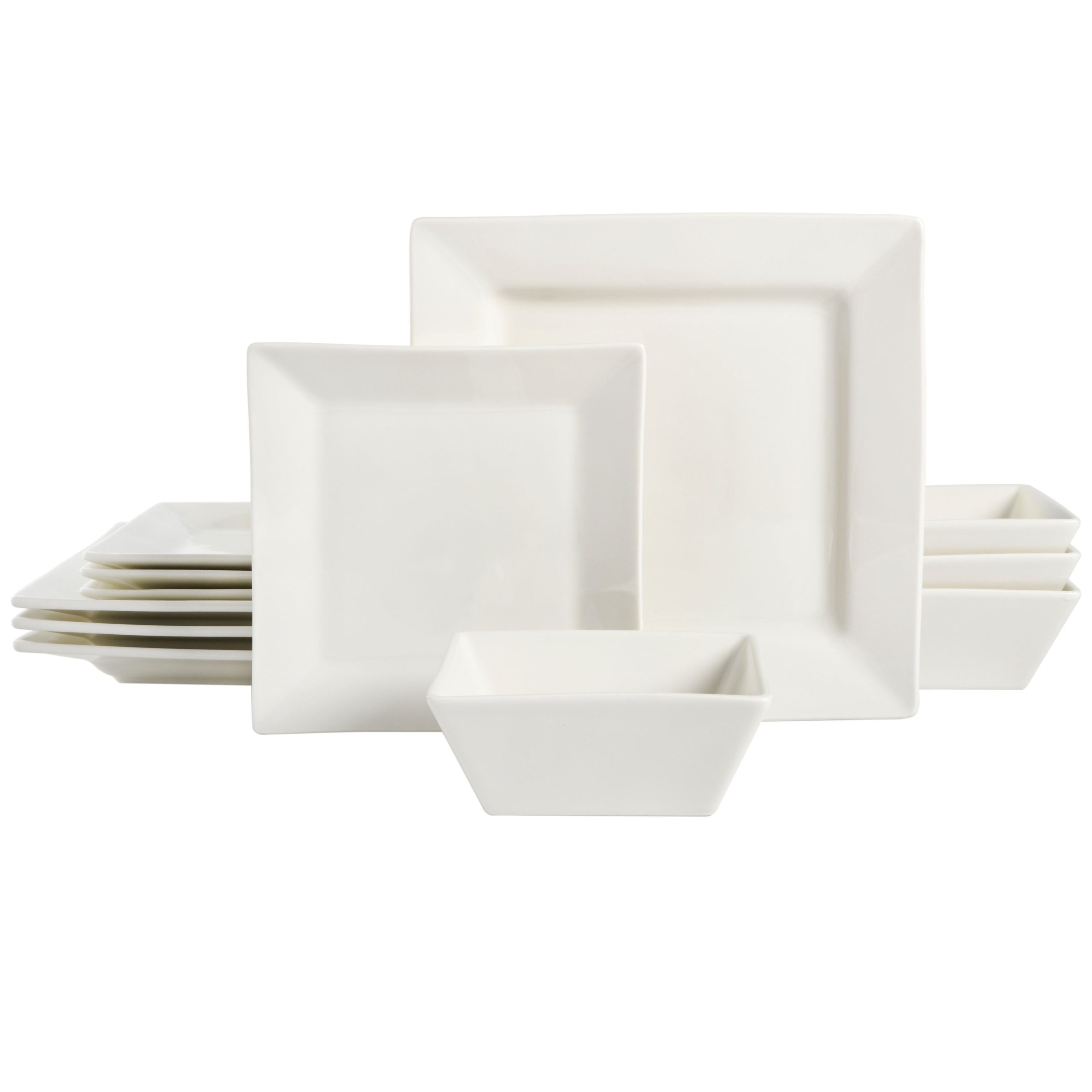 Gibson Home Everyday Hard Square 12-Piece Fine Ceramic Dinnerware Set