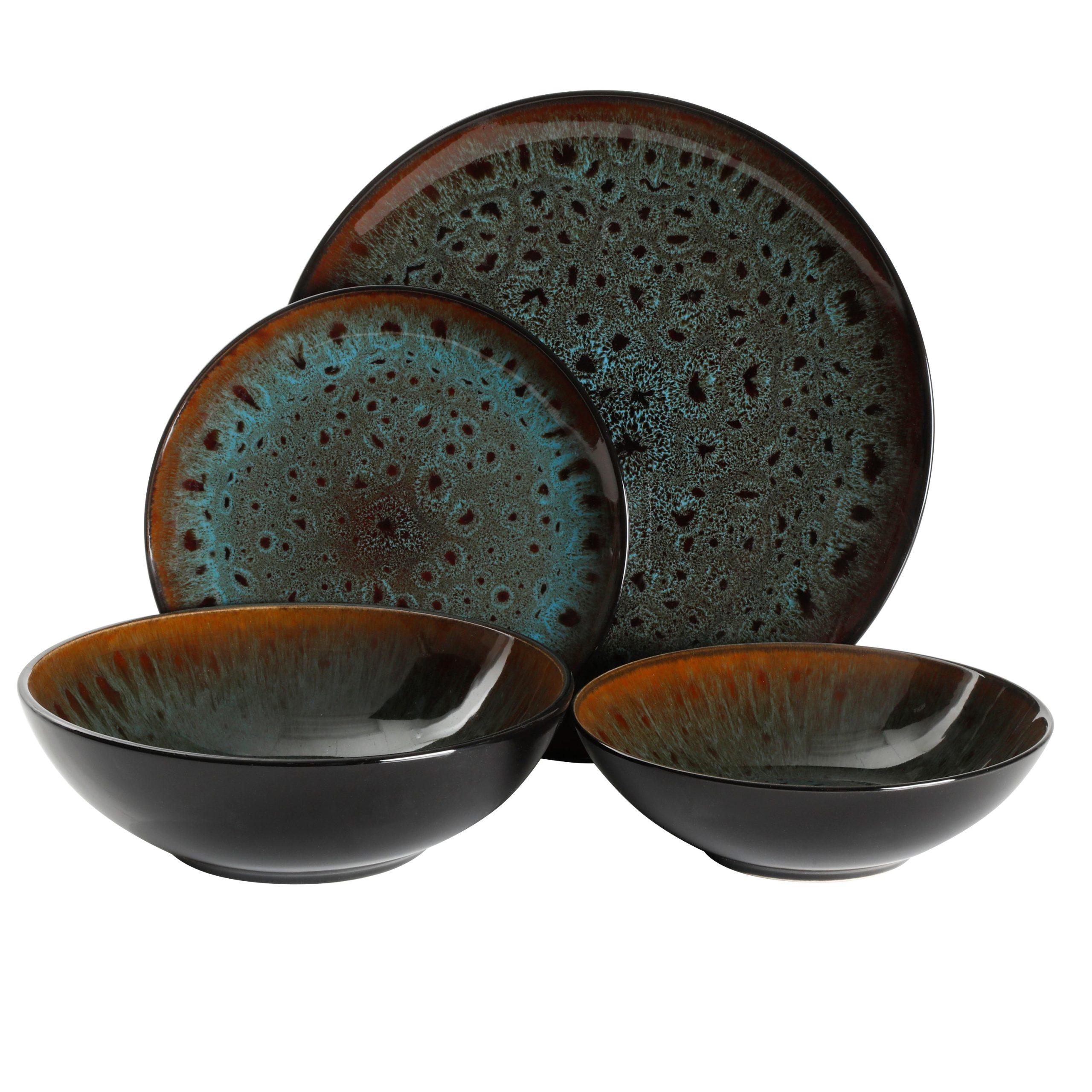 Gibson Elite Kyoto 16-Piece Double Bowl Reactive Stoneware Dinnerware Set - Teal - Image 5