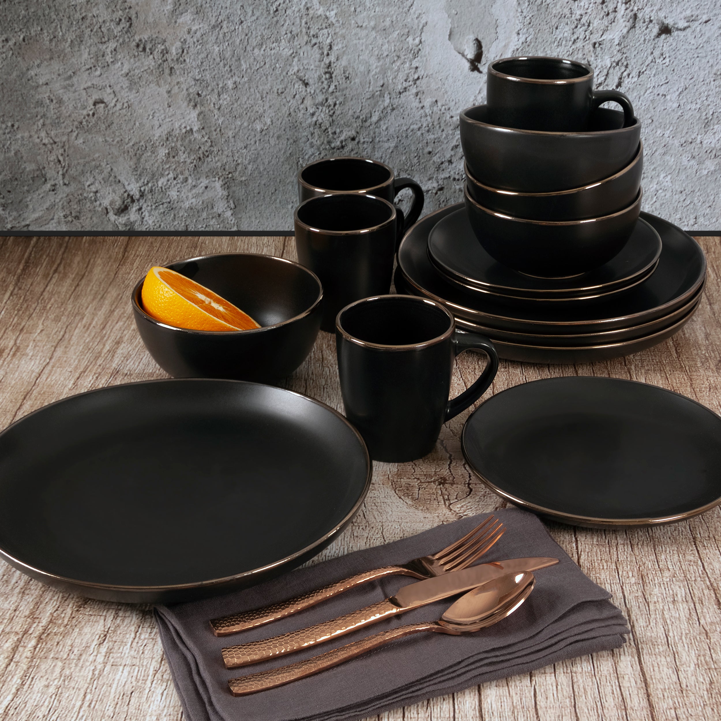 Gibson Home Rockaway Gold 16-Piece Stoneware Dinnerware Set - Image 2