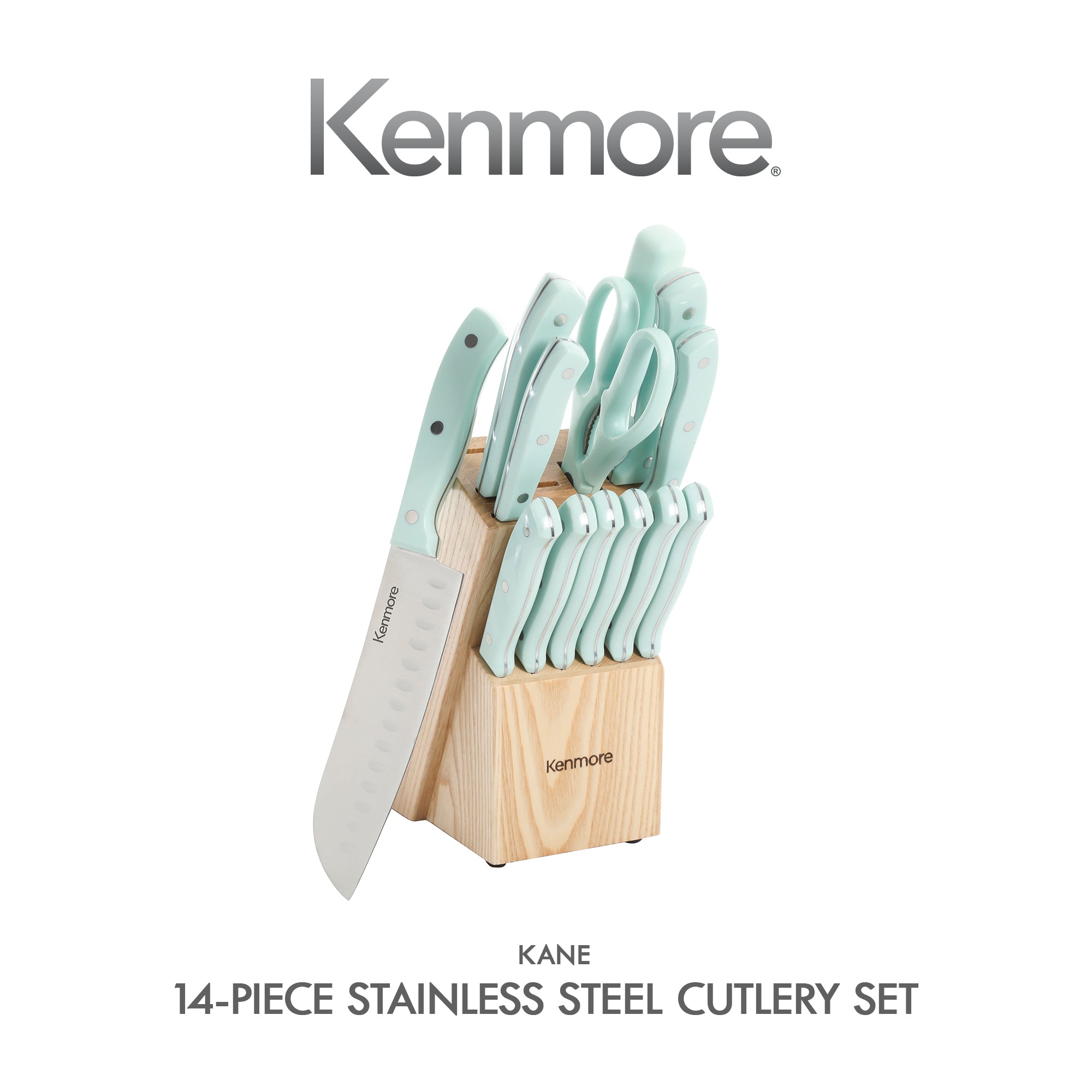 Kenmore Kane 14-Piece Cutlery Set w/ Rubber Coated Wood Knife Block - Image 5
