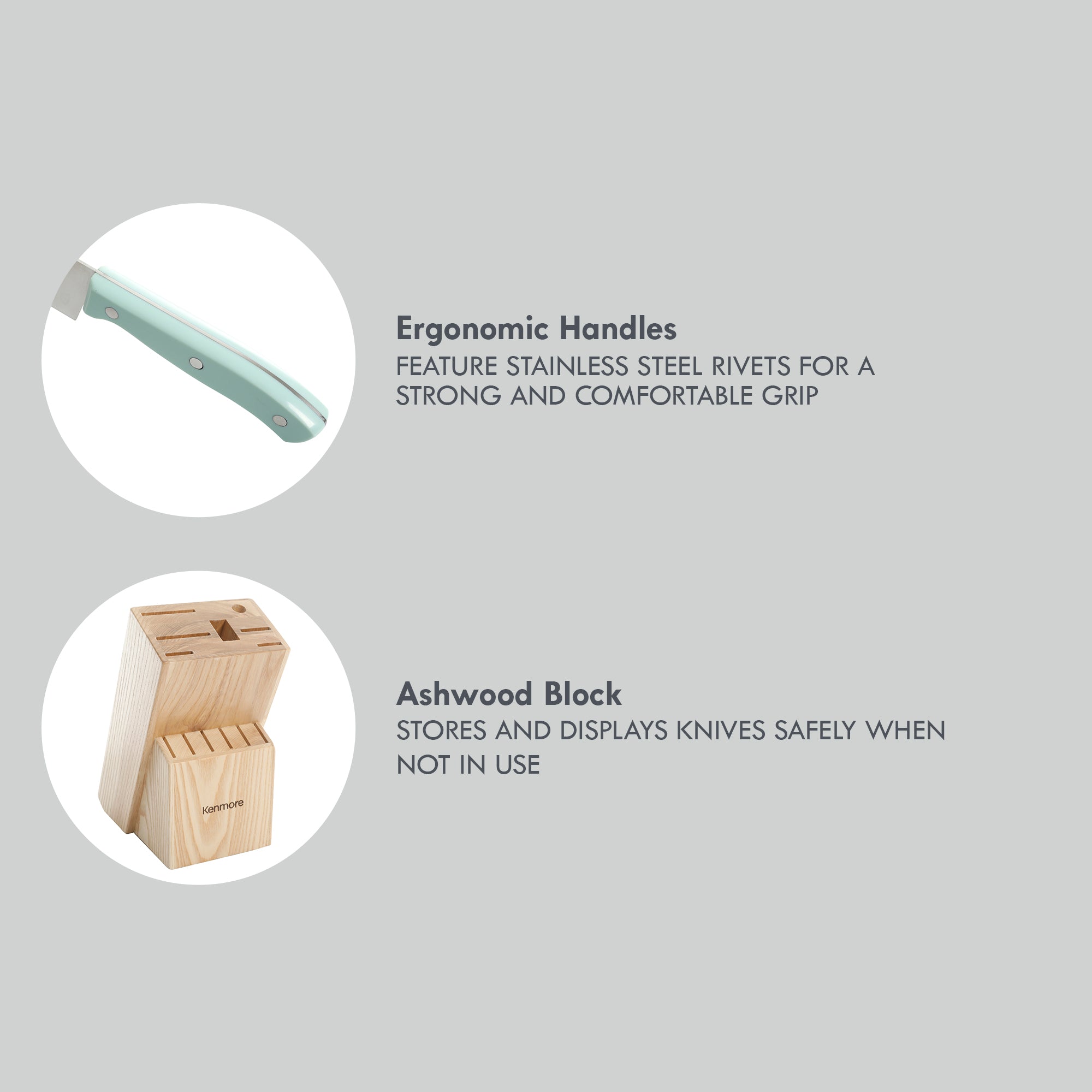 Kenmore Kane 14-Piece Cutlery Set w/ Rubber Coated Wood Knife Block - Image 4
