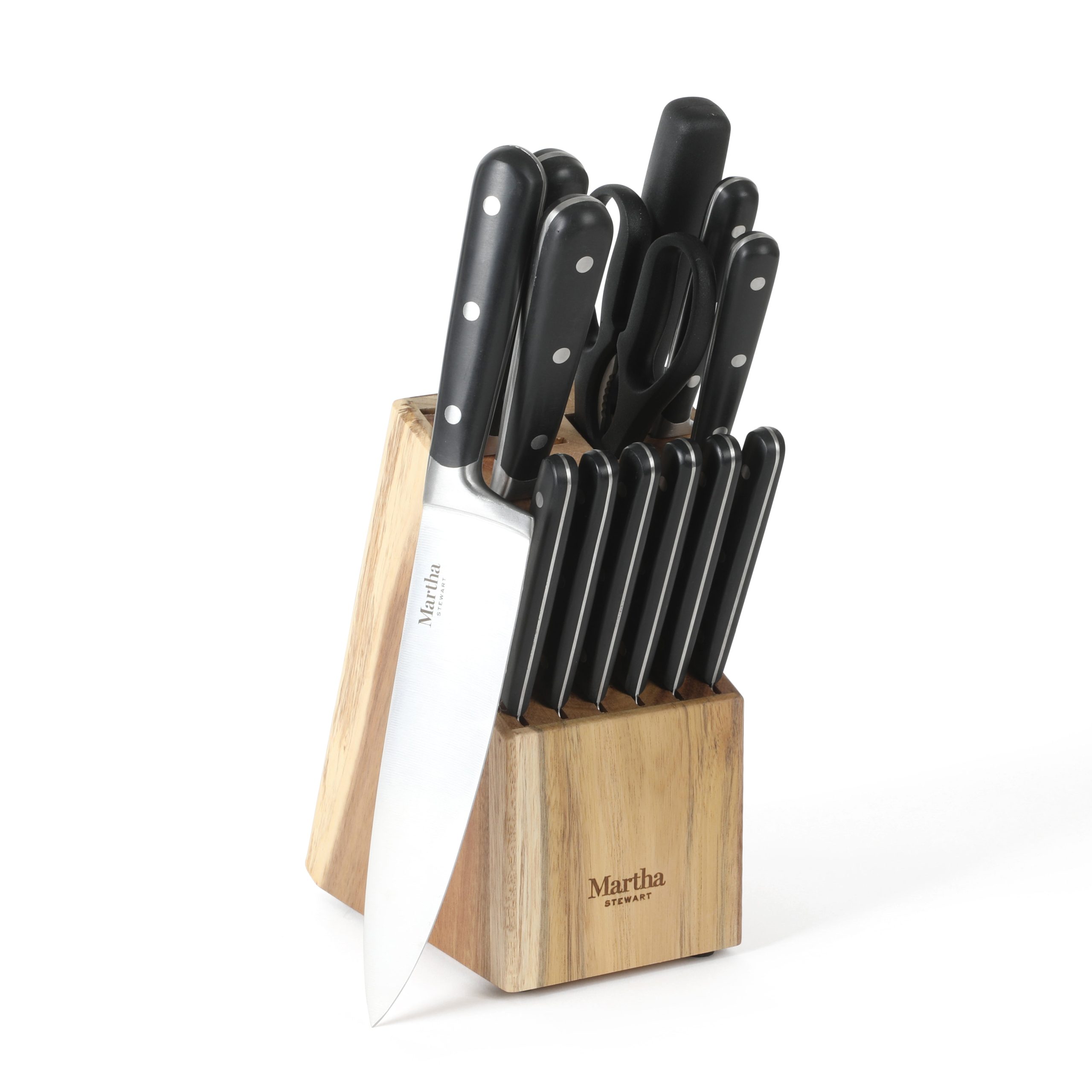 Martha Stewart Eastwalk 14-Piece Stainless Steel Cutlery Set w/ ABS Triple Riveted Forged Handle Acacia Wood Block - Image 3