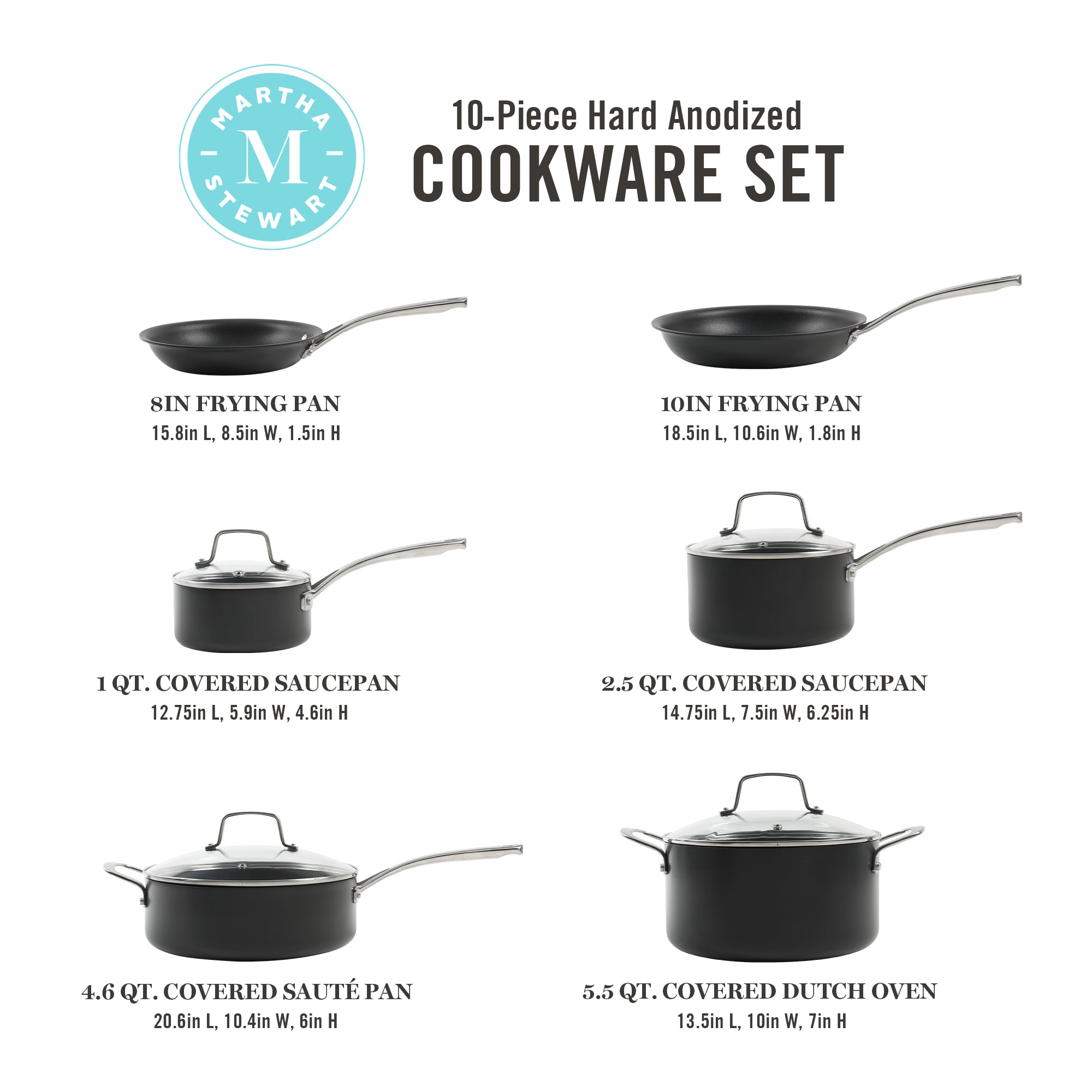 Martha Stewart Bosworth 10-Piece Hard Anodized Cookware Set - Image 3