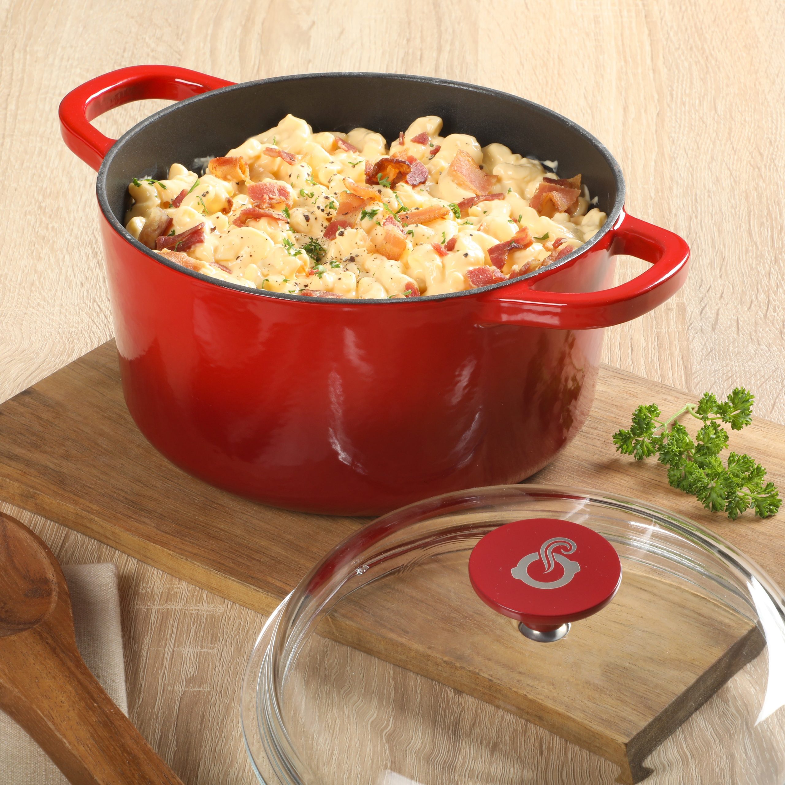 Crock Pot Artisan 3-Quart Round Cast Iron Dutch Oven With Oven Safe Borasilicate Lid - Red - Image 2