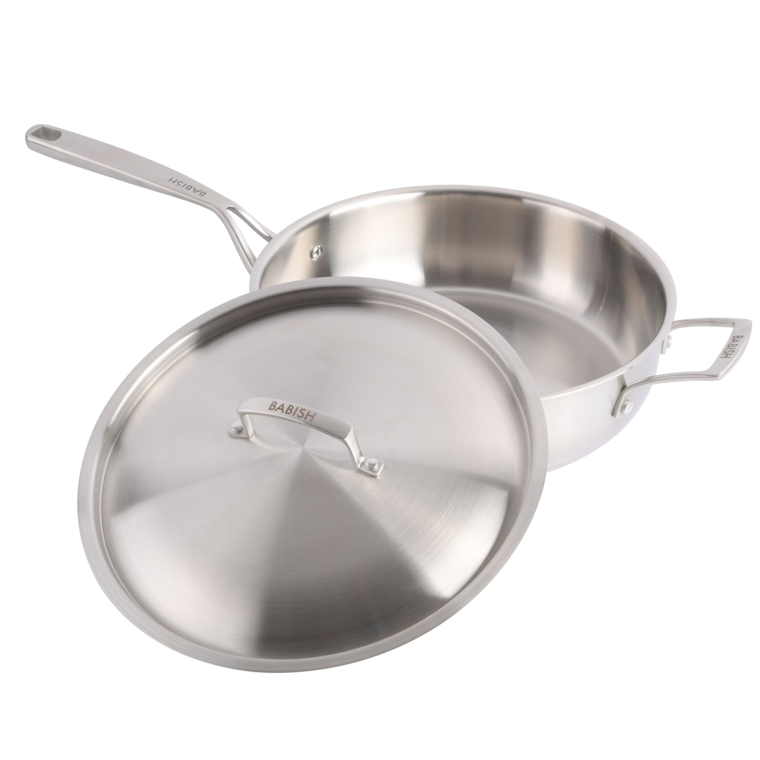 Babish Tri-Ply Stainless Steel Professional Grade Saute Pan w/Lid, 5-Quart - Image 4
