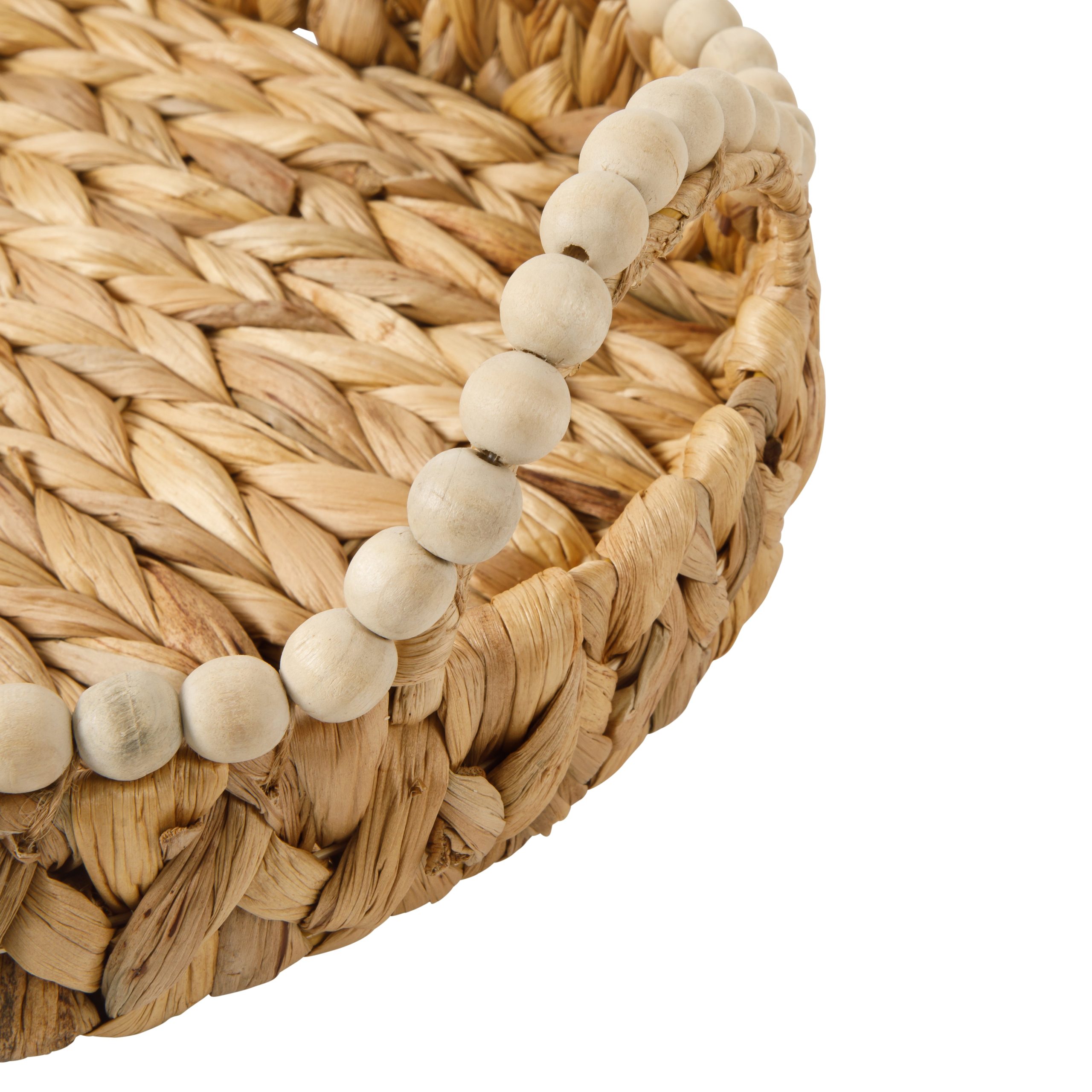 Gibson Home Riverrun Grove 17" Woven Decorative Serving Tray – Large Natural Water Hyacinth Basket w/ Wood-Bead Trim & Handles for Coffee Table Décor, Ottomans, Centerpieces & Kitchen Counter Display - Image 7
