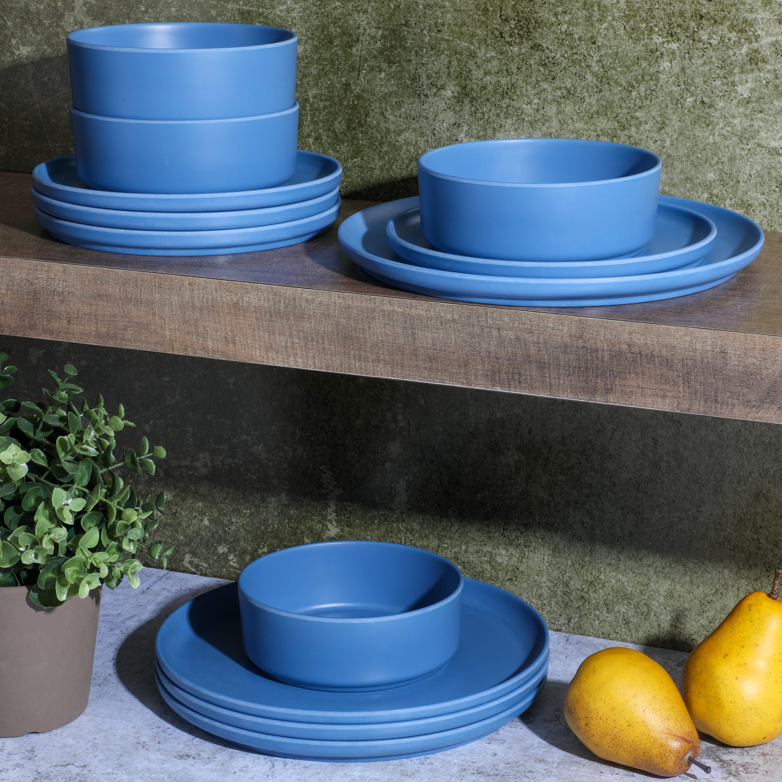Gibson Home Canyon Crest 12-Piece Stackable Matte Melamine Dinnerware Set - Image 3