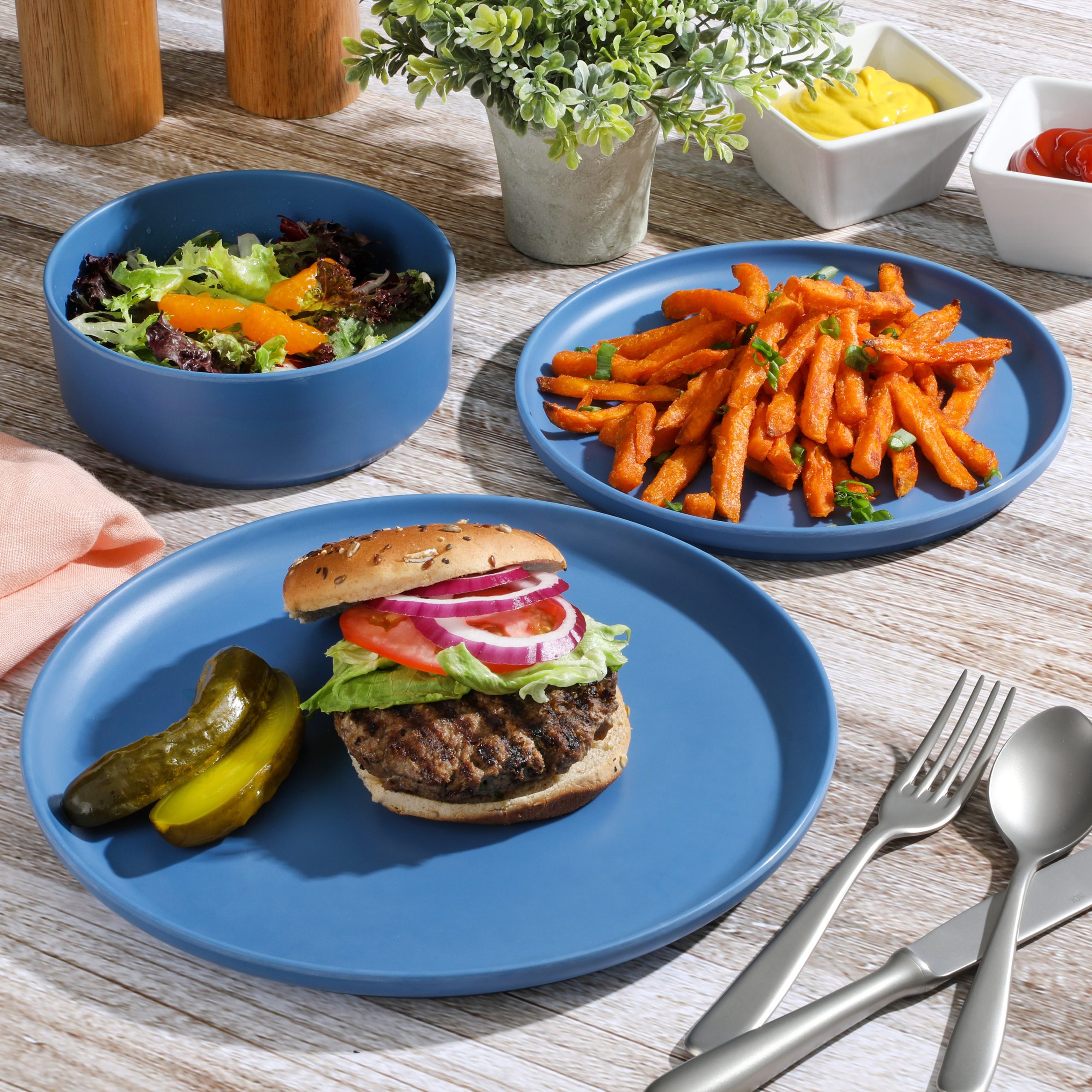 Gibson Home Canyon Crest 12-Piece Stackable Matte Melamine Dinnerware Set - Image 2