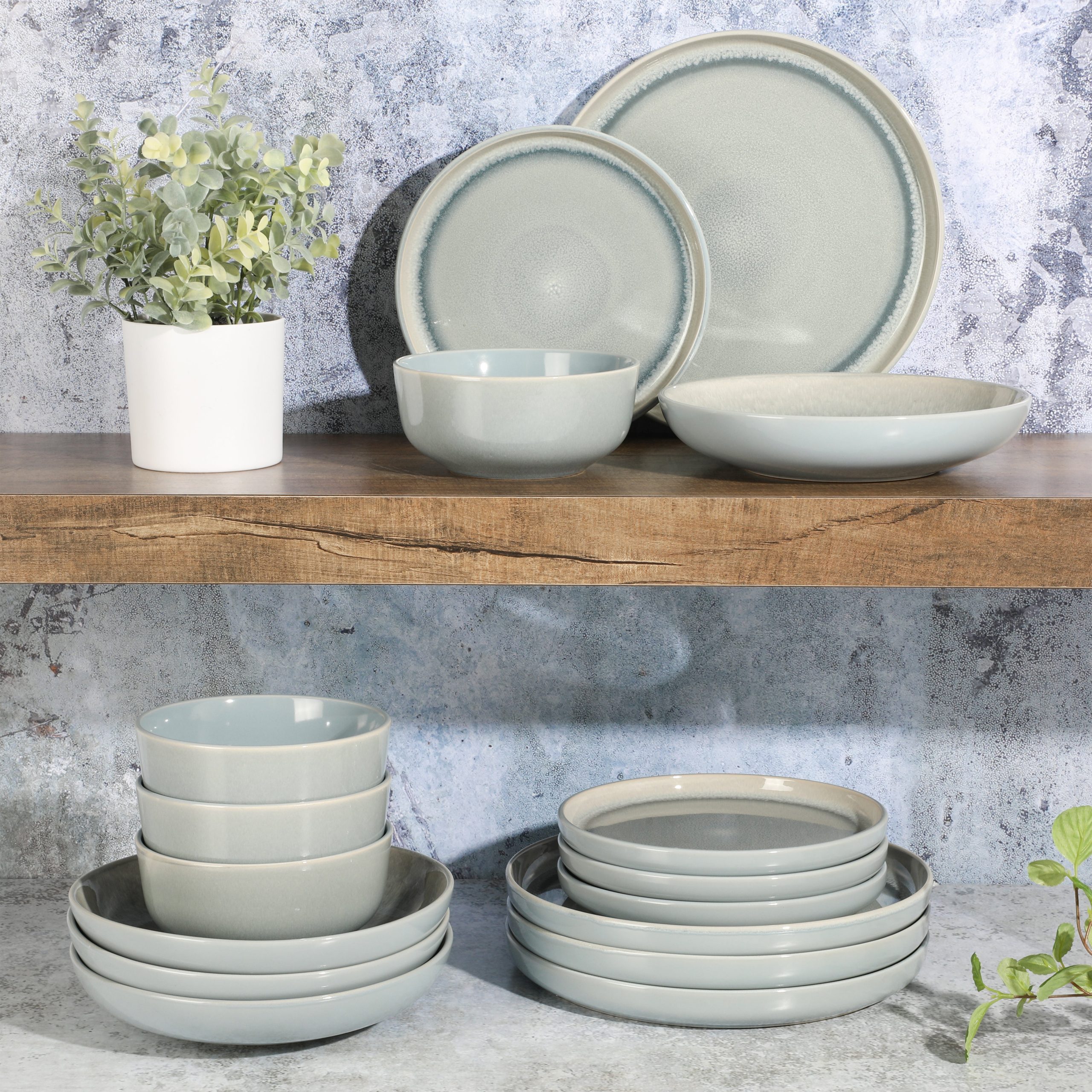 Gibson Elite Juno Moon 16-Piece Double Bowl Reactive Stoneware Dinnerware Set - Image 4