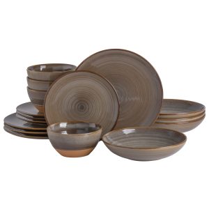Gibson Elite Dreamweaver 16-Piece Double Bowl Terracotta Reactive Dinnerware Set