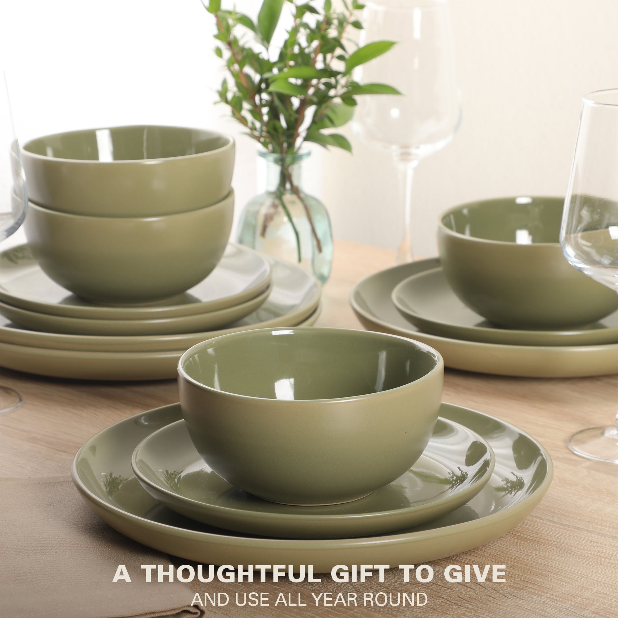 Gibson Home Rockaway 12 Piece Plates and Bowls Matte Outside/Shiny Inside Glaze Service for 4 Dinnerware Set - Brown - Dishwasher and Microwave Safe - Image 10