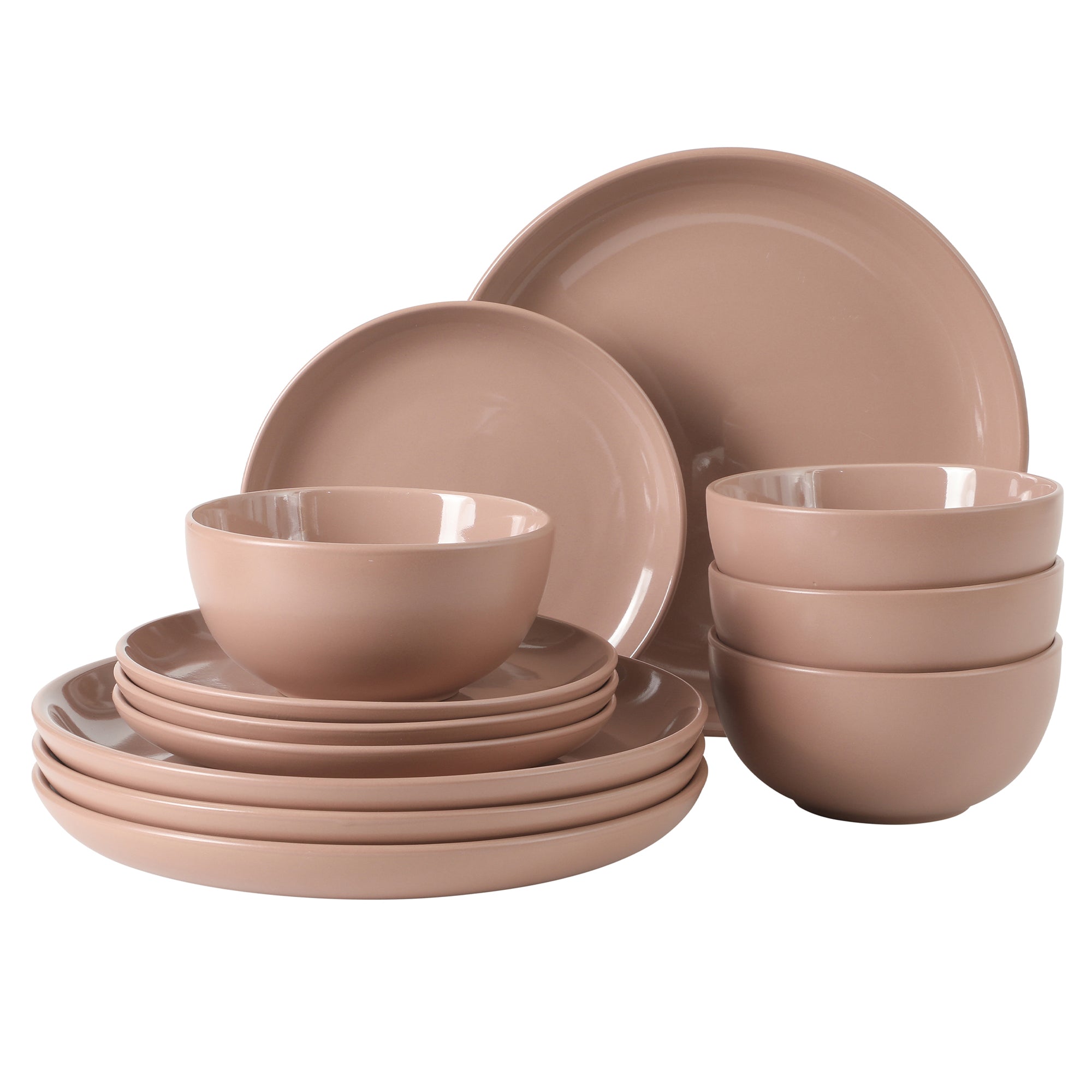 Gibson Home Rockaway 12 Piece Plates and Bowls Matte Outside/Shiny Inside Glaze Service for 4 Dinnerware Set - Brown - Dishwasher and Microwave Safe - Image 13