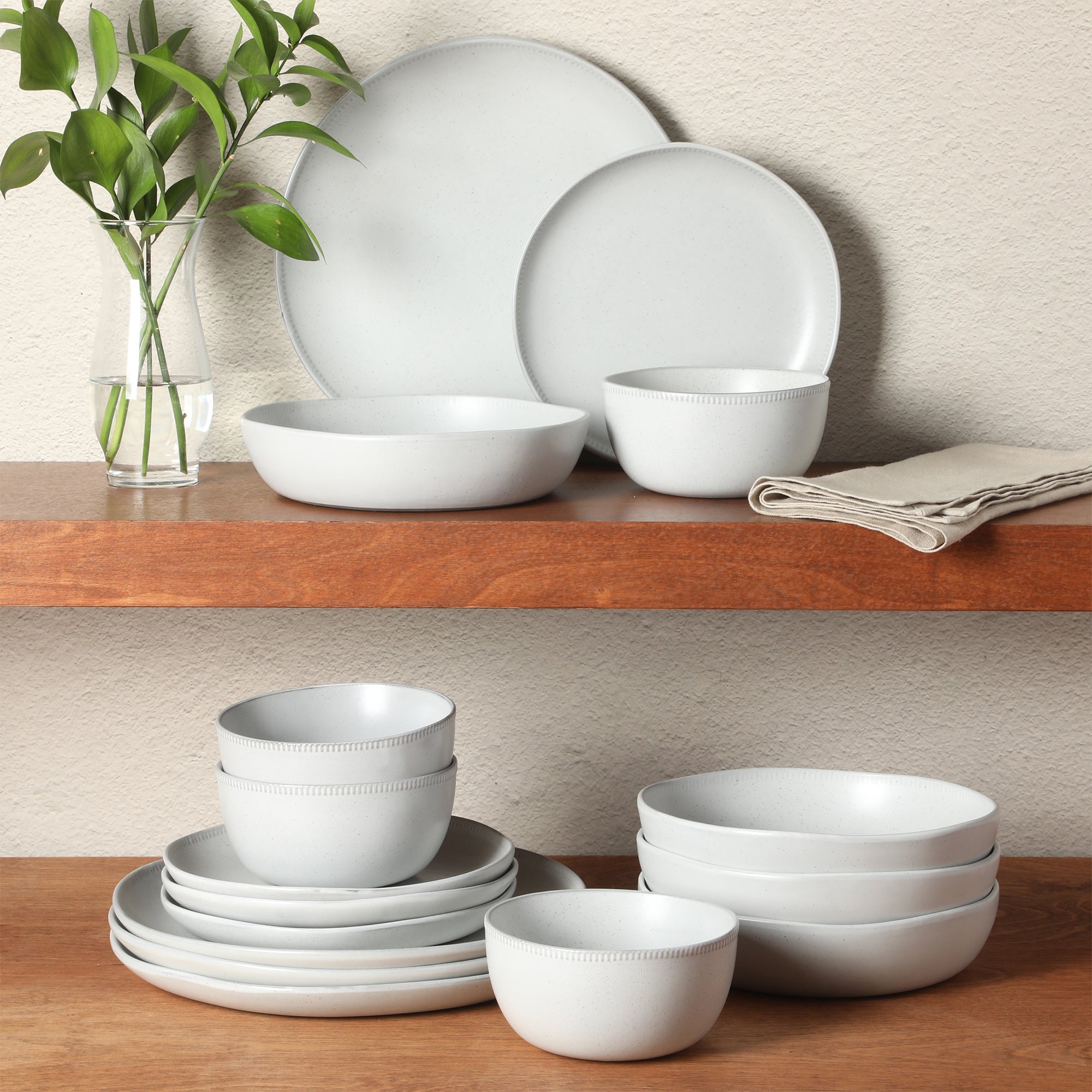 Gibson Elite Menlo Park 16-Piece Pottery Clay Stoneware Dinnerware Set – Reactive Glaze, Embossed Plates and Bowls W/ Pasta Bowl, Service for 4 – Microwave & Dishwasher Safe - Image 6