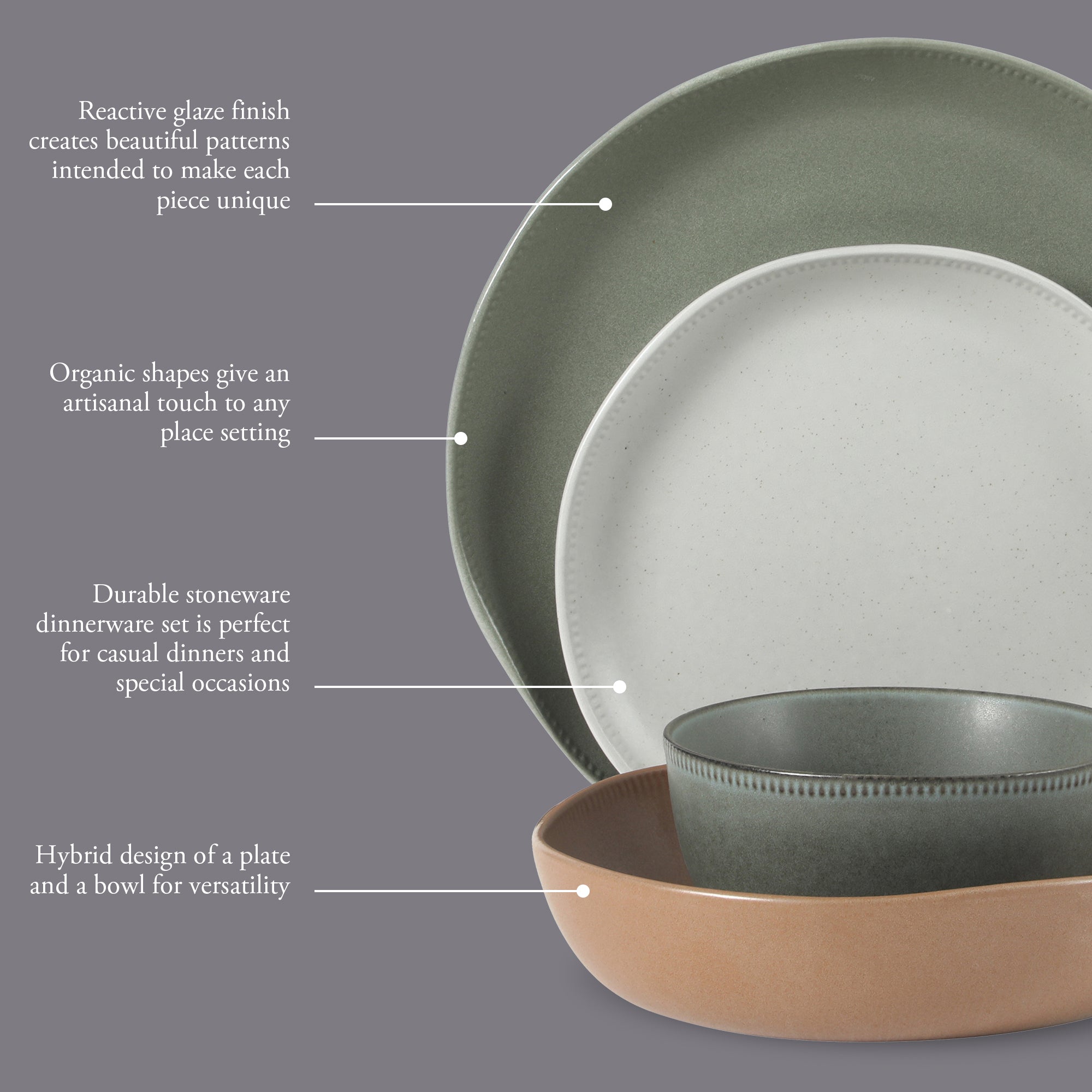 Gibson Elite Menlo Park 16-Piece Pottery Clay Stoneware Dinnerware Set – Reactive Glaze, Embossed Plates and Bowls W/ Pasta Bowl, Service for 4 – Microwave & Dishwasher Safe - Image 10