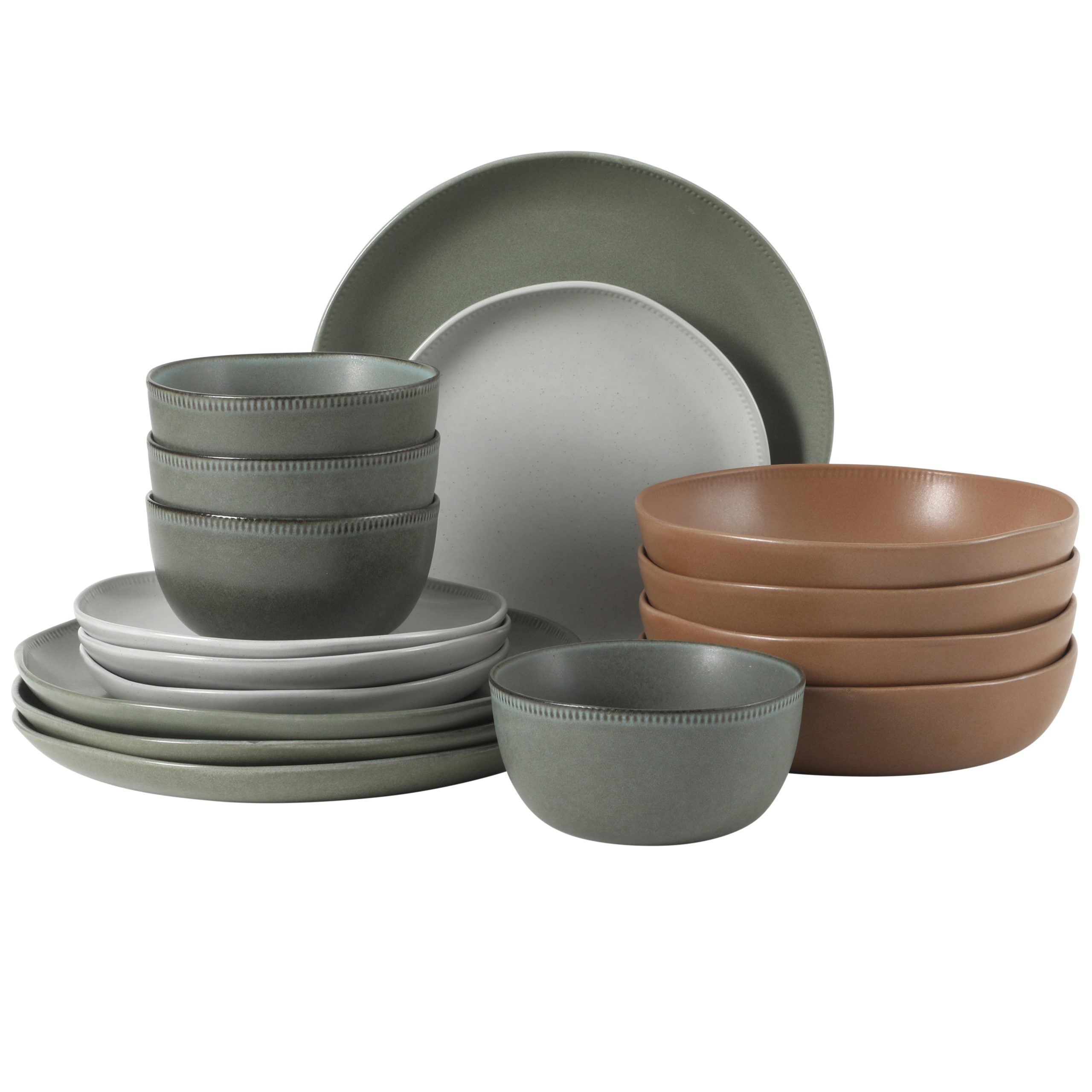 Gibson Elite Menlo Park 16-Piece Pottery Clay Stoneware Dinnerware Set – Reactive Glaze, Embossed Plates and Bowls W/ Pasta Bowl, Service for 4 – Microwave & Dishwasher Safe - Image 8