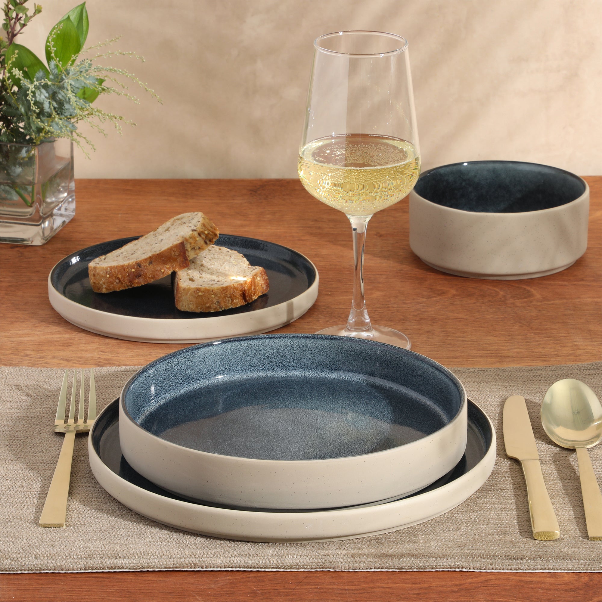Gibson Elite Liberty Bay 16-Piece Pottery Clay Stoneware Dinnerware Set – Reactive Glaze, Stackable Plates and Bowls W/ Pasta Bowl, Service for 4 – Microwave & Dishwasher Safe - Image 5