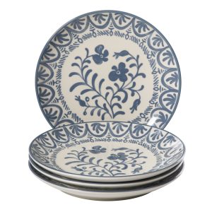 Bloomhouse - 2-Time Oprah’s Favorite Things - Valencia Flor 4 Piece 10.75” Dinner Plate Set, Stoneware Plates, Mediterranean Floral Decal Design, Microwave & Dishwasher Safe