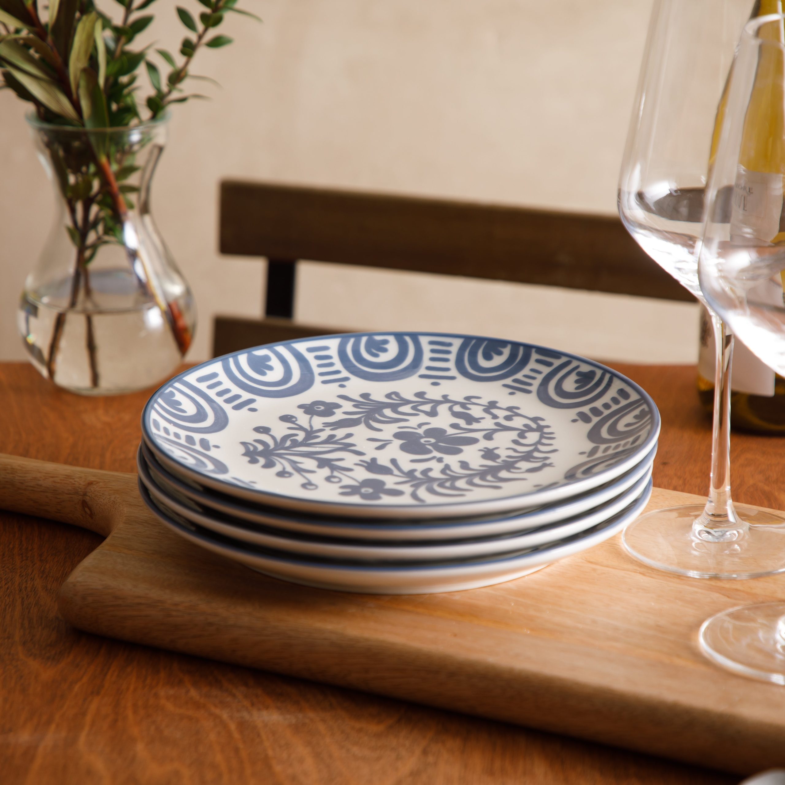 Bloomhouse - 2-Time Oprah’s Favorite Things - Valencia Flor 4 Piece Dessert & Salad Plate Set, 8.75” Stoneware Plates, Mediterranean Floral Decal Design, Microwave & Dishwasher Safe - Image 2