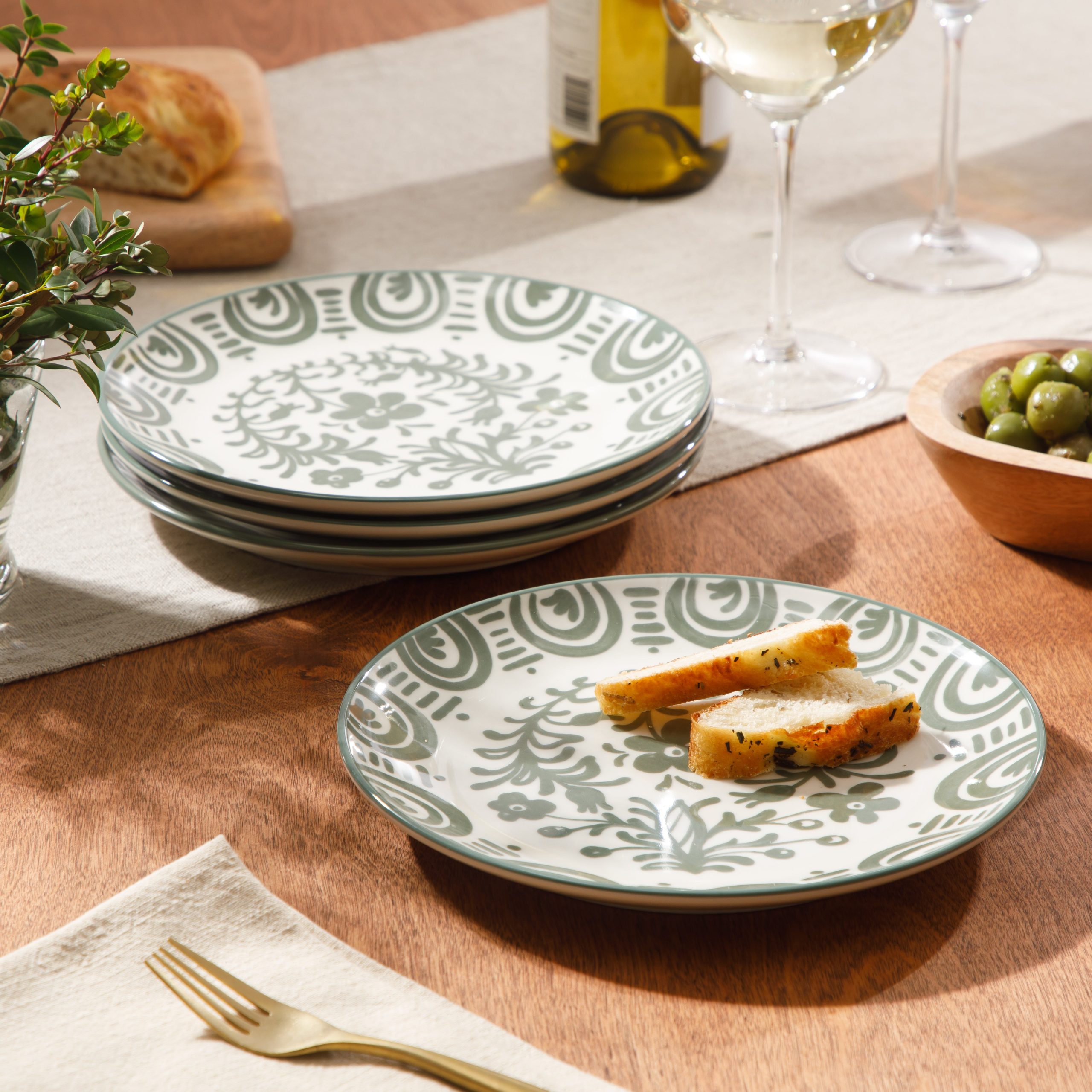 Bloomhouse - 2-Time Oprah’s Favorite Things - Valencia Flor 4 Piece Dessert & Salad Plate Set, 8.75” Stoneware Plates, Mediterranean Floral Decal Design, Microwave & Dishwasher Safe - Image 8
