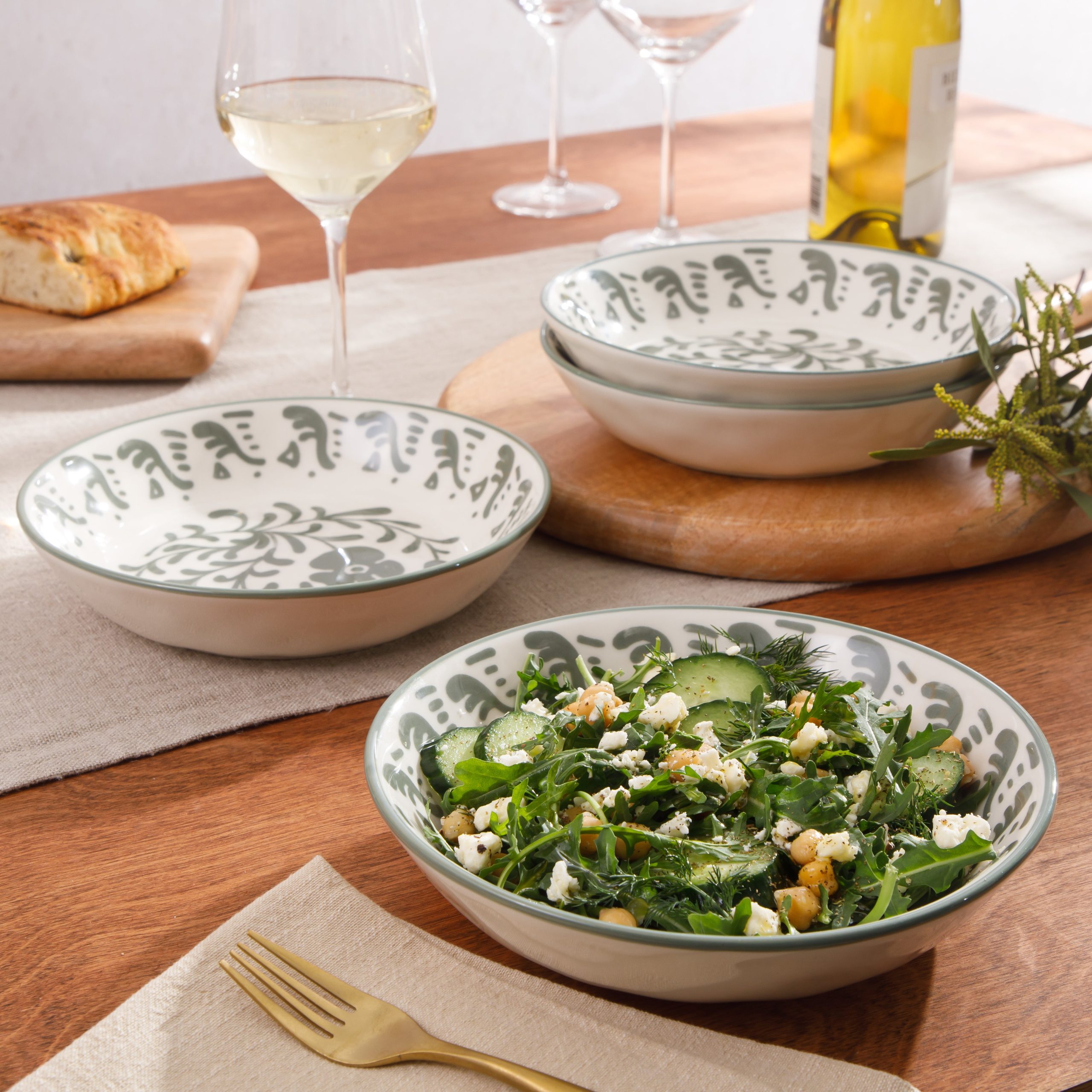 Bloomhouse - 2-Time Oprah’s Favorite Things - Valencia Flor 4 Piece Dinner Bowl Set, 8” Stoneware Pasta Bowls, Mediterranean Floral Decal Design, Microwave & Dishwasher Safe - Image 8