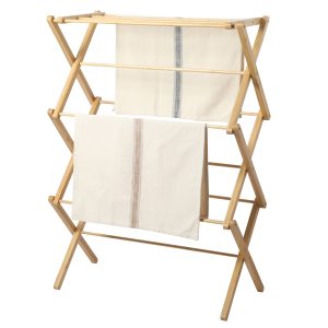Gibson Home Riverrun Foldable Bamboo Drying Rack for Clothes & Towels – 2-Tier Collapsible Laundry Drying Rack, Space-Saving Air Dry Stand for Clothes, Towels, Blankets, etc for Indoor & Outdoor Use