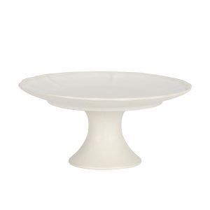 Gibson Elite Vista Rossio - Made in Portugal - 10.6 Inch White Ceramic Cake Stand, Pedestal Dessert Stand with Scalloped Rim, Cupcake Stand