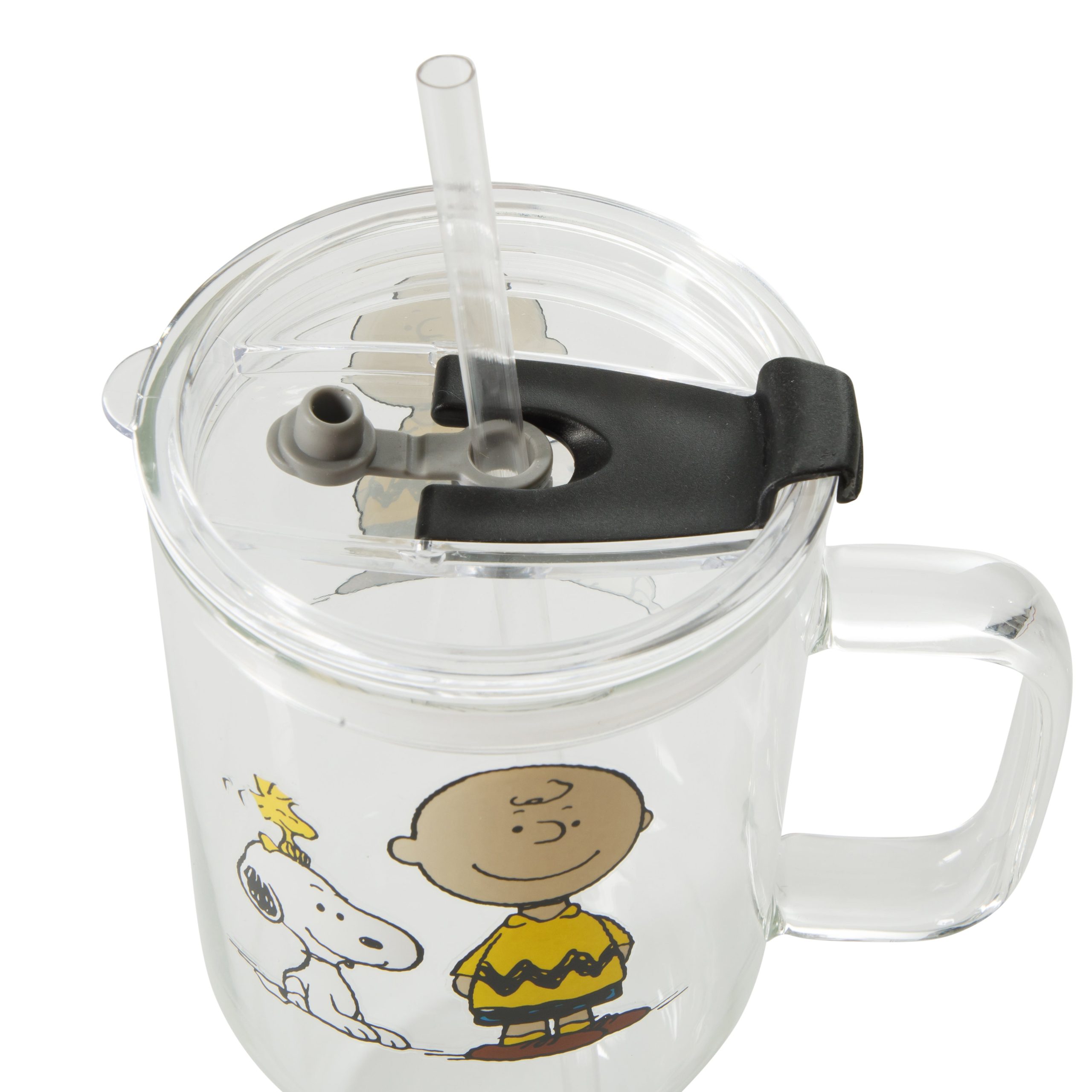 Peanuts Snoopy Glass Cups with Lids and Straws - 40 Oz Tumbler with Handle and Straw Glass Water Bottles Drinking Glasses with Straws Iced Coffee Cups Travel Coffee Mug Smoothie Tumbler - Image 4