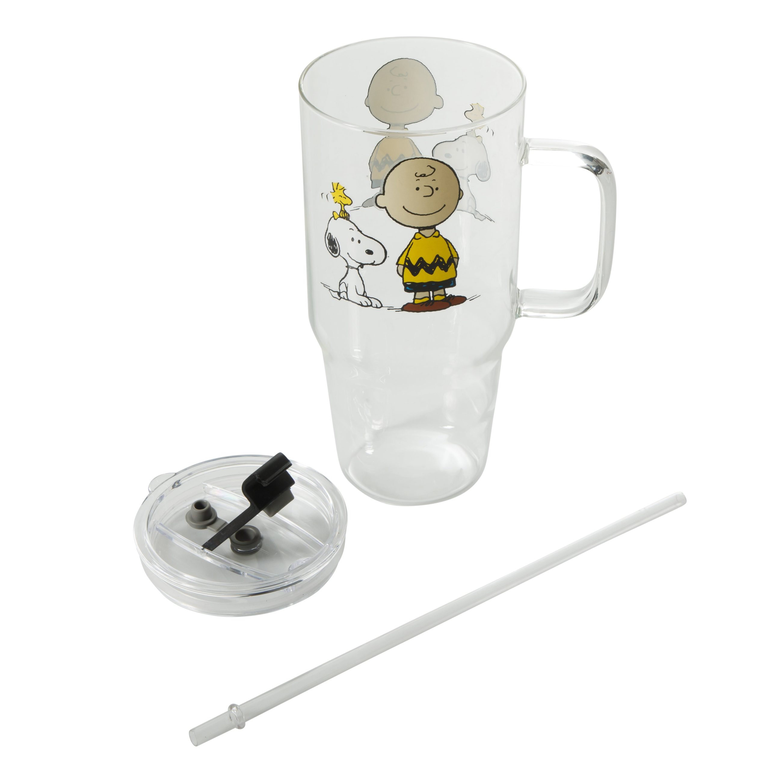 Peanuts Snoopy Glass Cups with Lids and Straws - 40 Oz Tumbler with Handle and Straw Glass Water Bottles Drinking Glasses with Straws Iced Coffee Cups Travel Coffee Mug Smoothie Tumbler - Image 5