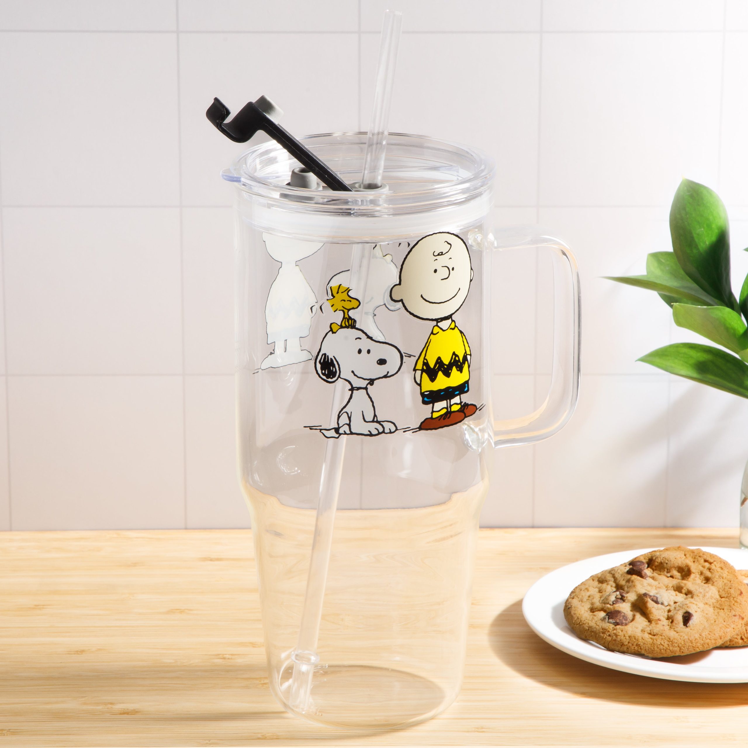 Peanuts Snoopy Glass Cups with Lids and Straws - 40 Oz Tumbler with Handle and Straw Glass Water Bottles Drinking Glasses with Straws Iced Coffee Cups Travel Coffee Mug Smoothie Tumbler - Image 3