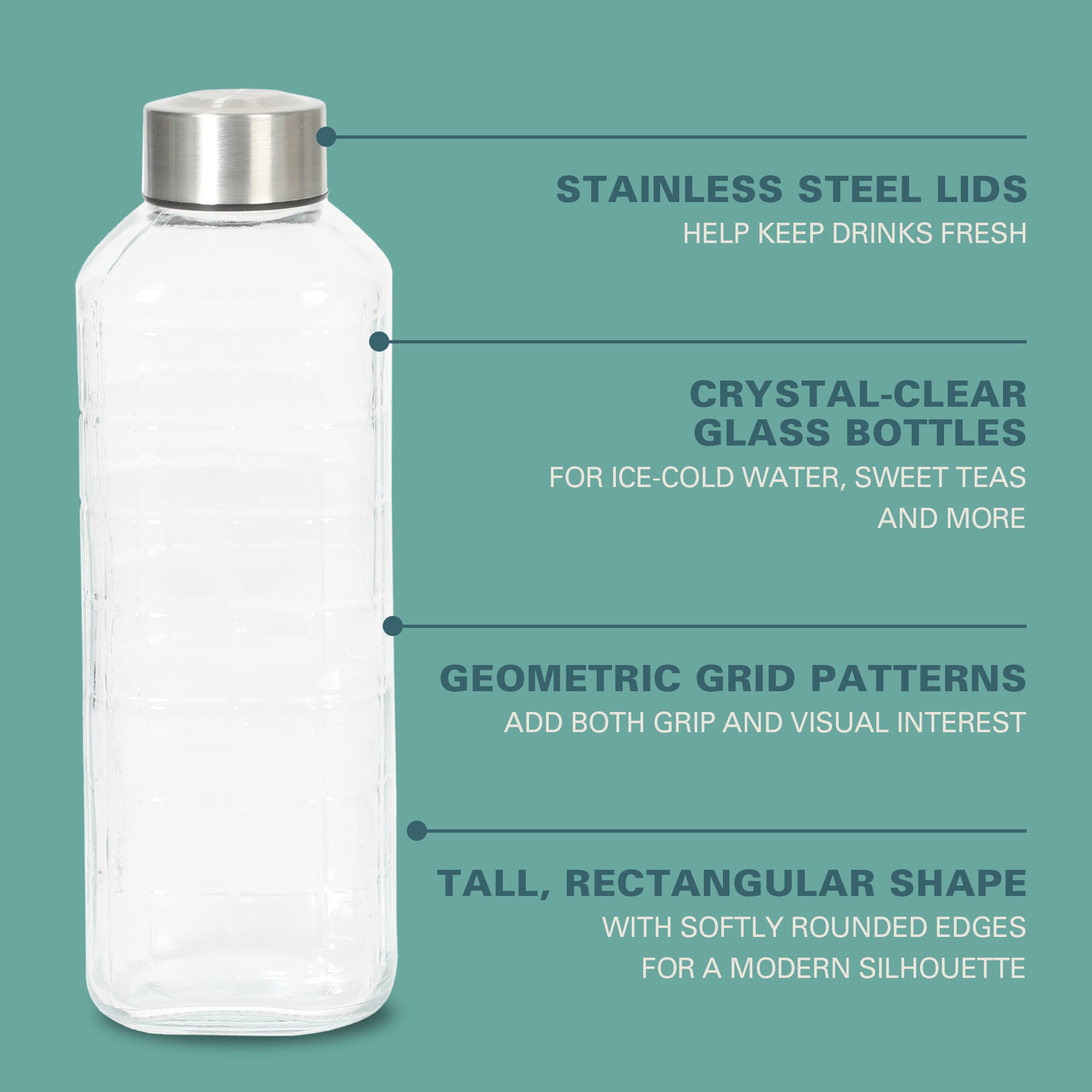 Gibson Home Whistler Peak 2 Piece Large Embossed Reusable Glassed Bottles W/ Airtight Leakproof Stainless Steel Lid, Pitcher for Water, Milk, Juice - Dishwasher Safe - Image 3