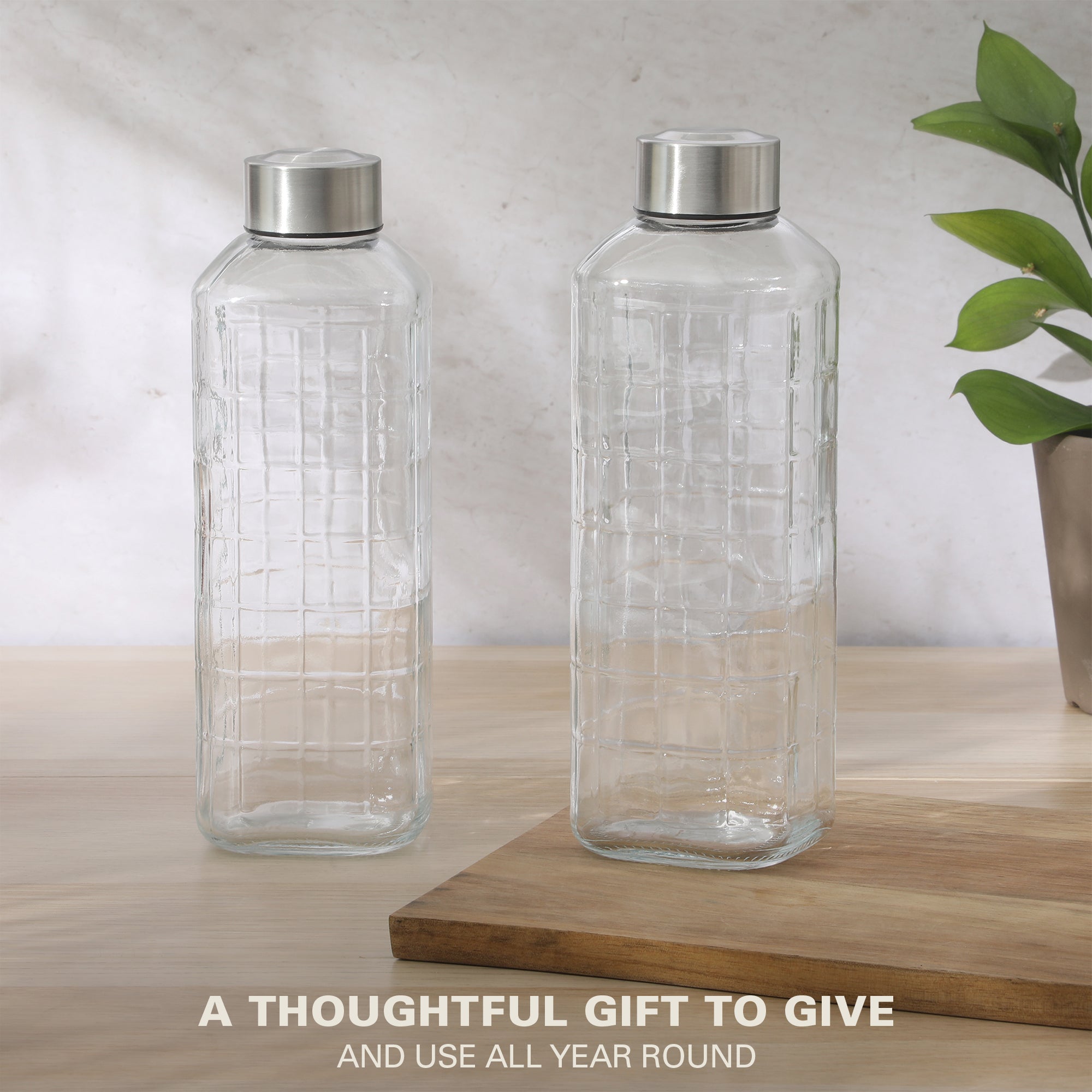 Gibson Home Whistler Peak 2 Piece Large Embossed Reusable Glassed Bottles W/ Airtight Leakproof Stainless Steel Lid, Pitcher for Water, Milk, Juice - Dishwasher Safe - Image 5