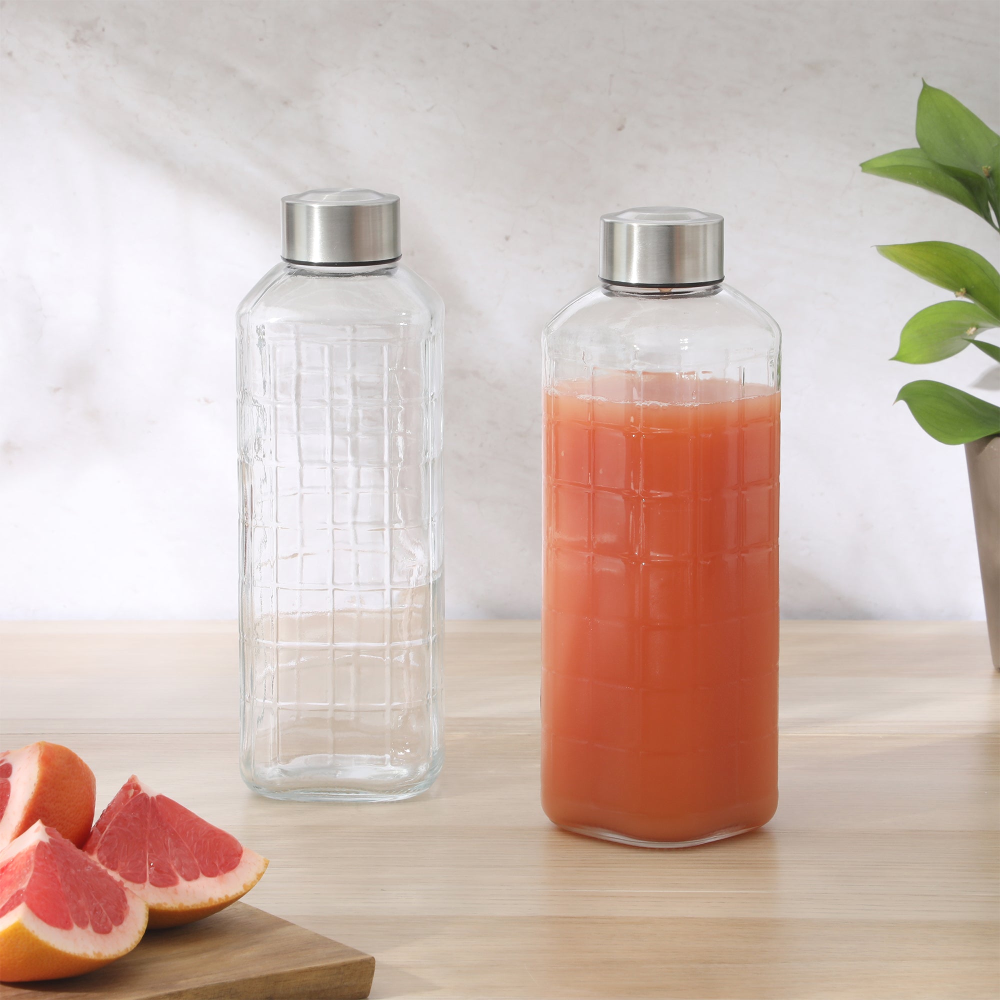 Gibson Home Whistler Peak 2 Piece Large Embossed Reusable Glassed Bottles W/ Airtight Leakproof Stainless Steel Lid, Pitcher for Water, Milk, Juice - Dishwasher Safe - Image 4