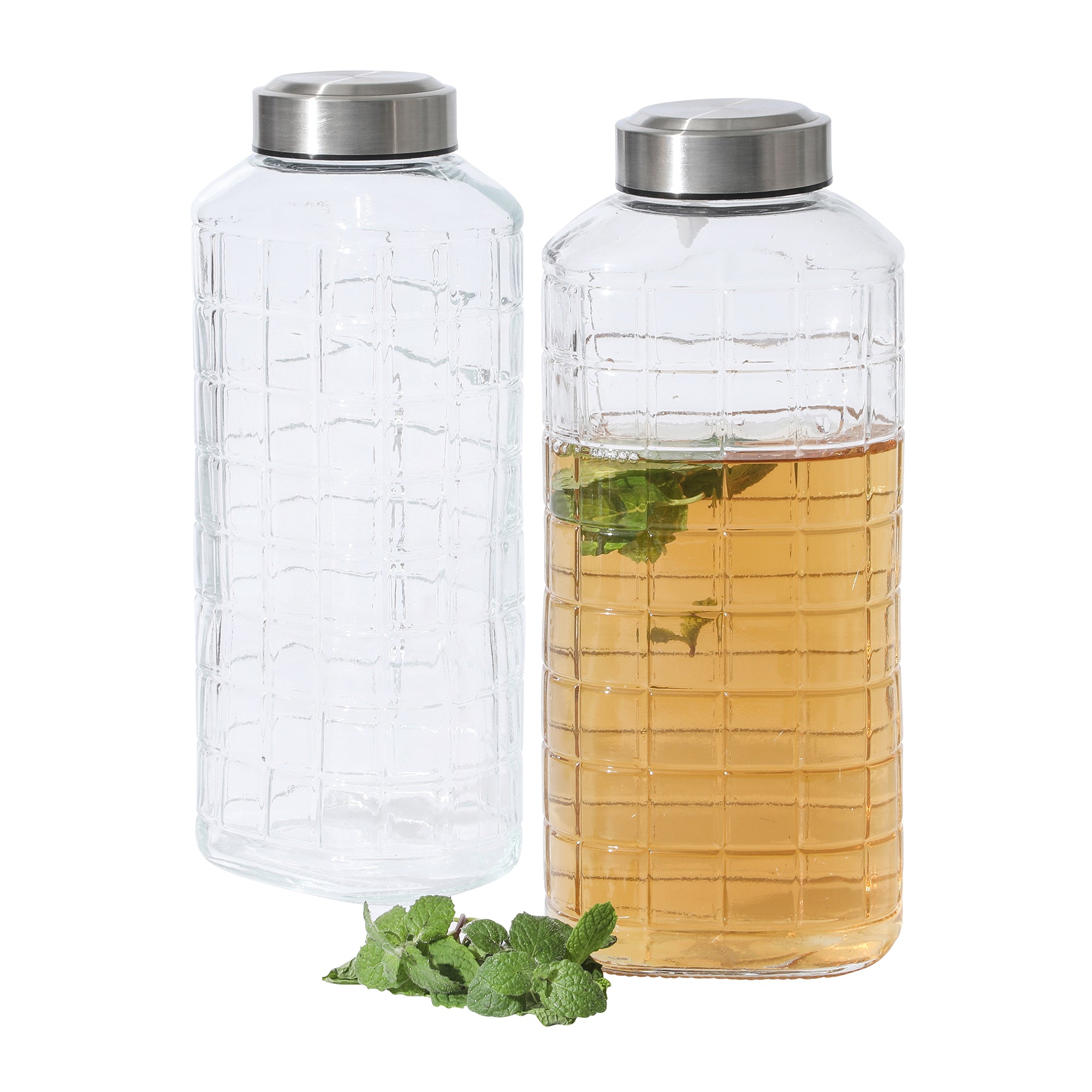 Gibson Home Whistler Peak 2 Piece Large Embossed Reusable Glassed Bottles W/ Airtight Leakproof Stainless Steel Lid, Pitcher for Water, Milk, Juice - Dishwasher Safe - Image 6