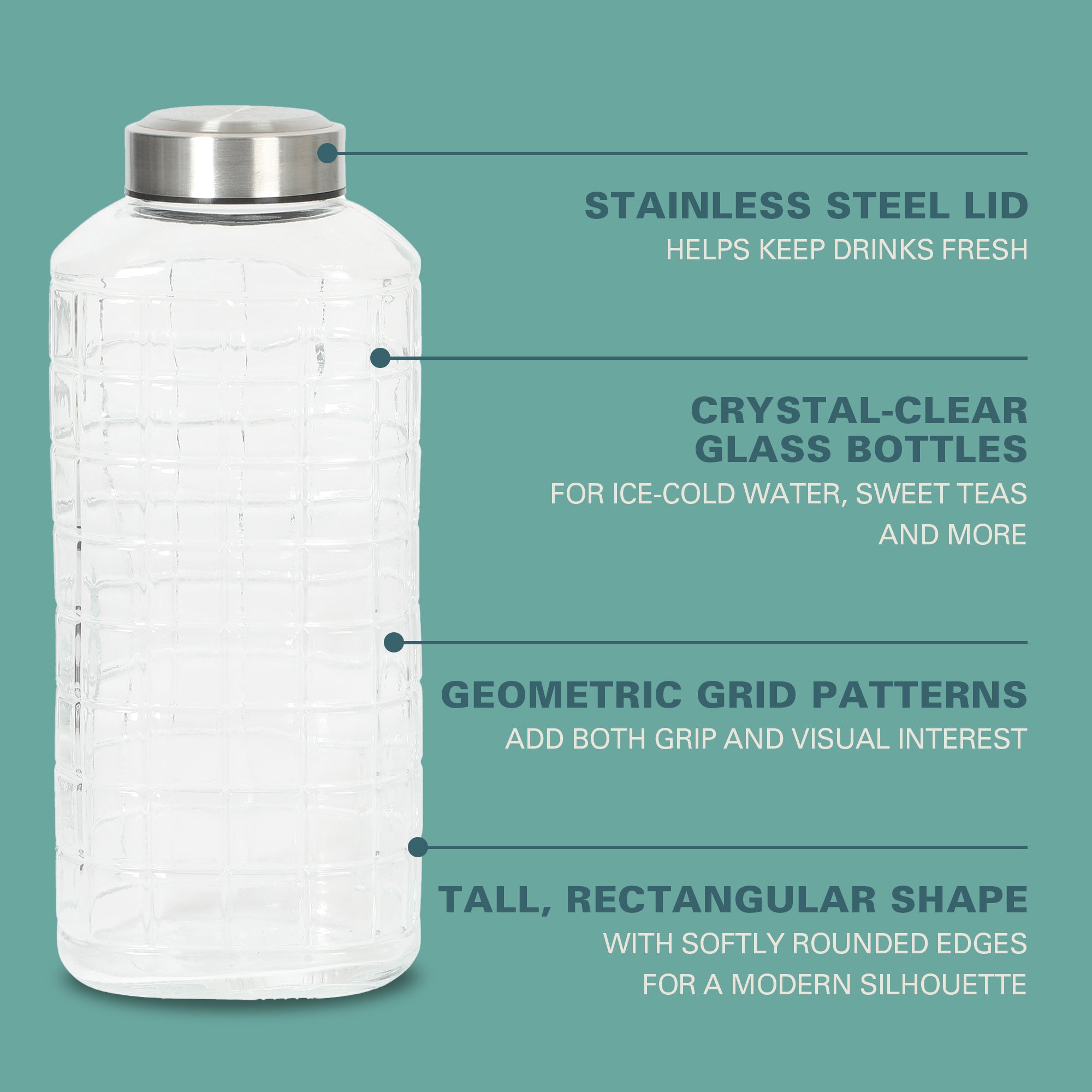 Gibson Home Whistler Peak 2 Piece Large Embossed Reusable Glassed Bottles W/ Airtight Leakproof Stainless Steel Lid, Pitcher for Water, Milk, Juice - Dishwasher Safe - Image 8