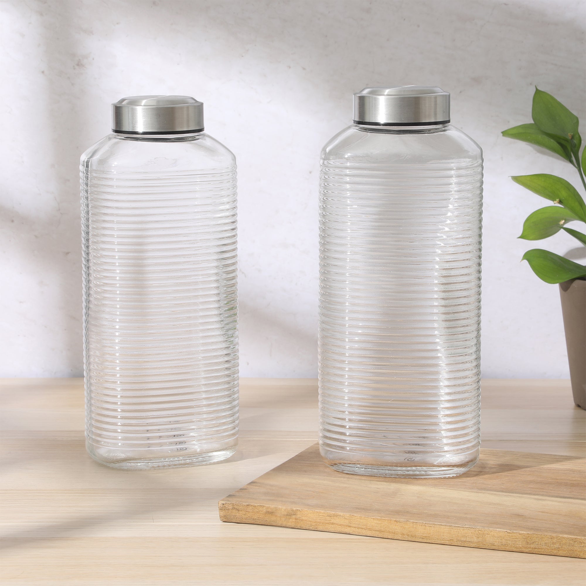 Gibson Home Aspen Heights 2 Piece Large Embossed Reusable Glassed Bottles W/ Airtight Leakproof Stainless Steel Lid, Pitcher for Water, Milk, Juice - Dishwasher Safe - Image 9