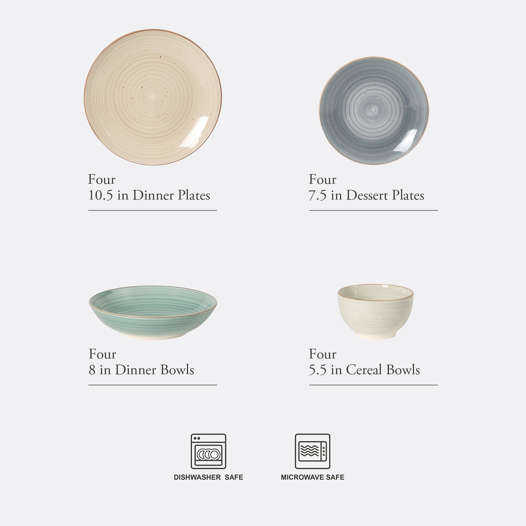 Gibson Home Stonebury 16 Piece Plates and Bowls Assorted Color Dishes - Handpainted Stoneware Dinnerware Set - Service for 4 - Image 2