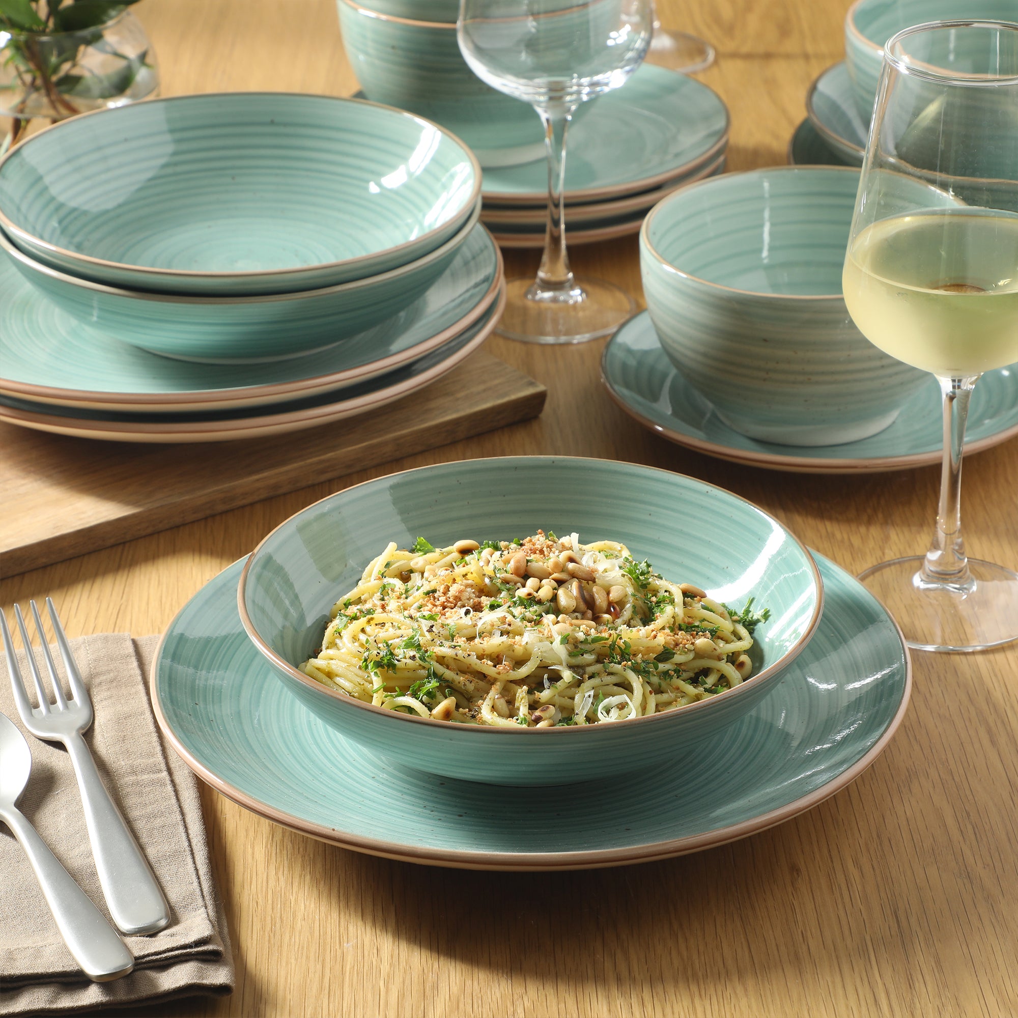 Gibson Home Stonebury 16 Piece Plates and Bowls Assorted Color Dishes - Handpainted Stoneware Dinnerware Set - Service for 4 - Image 12