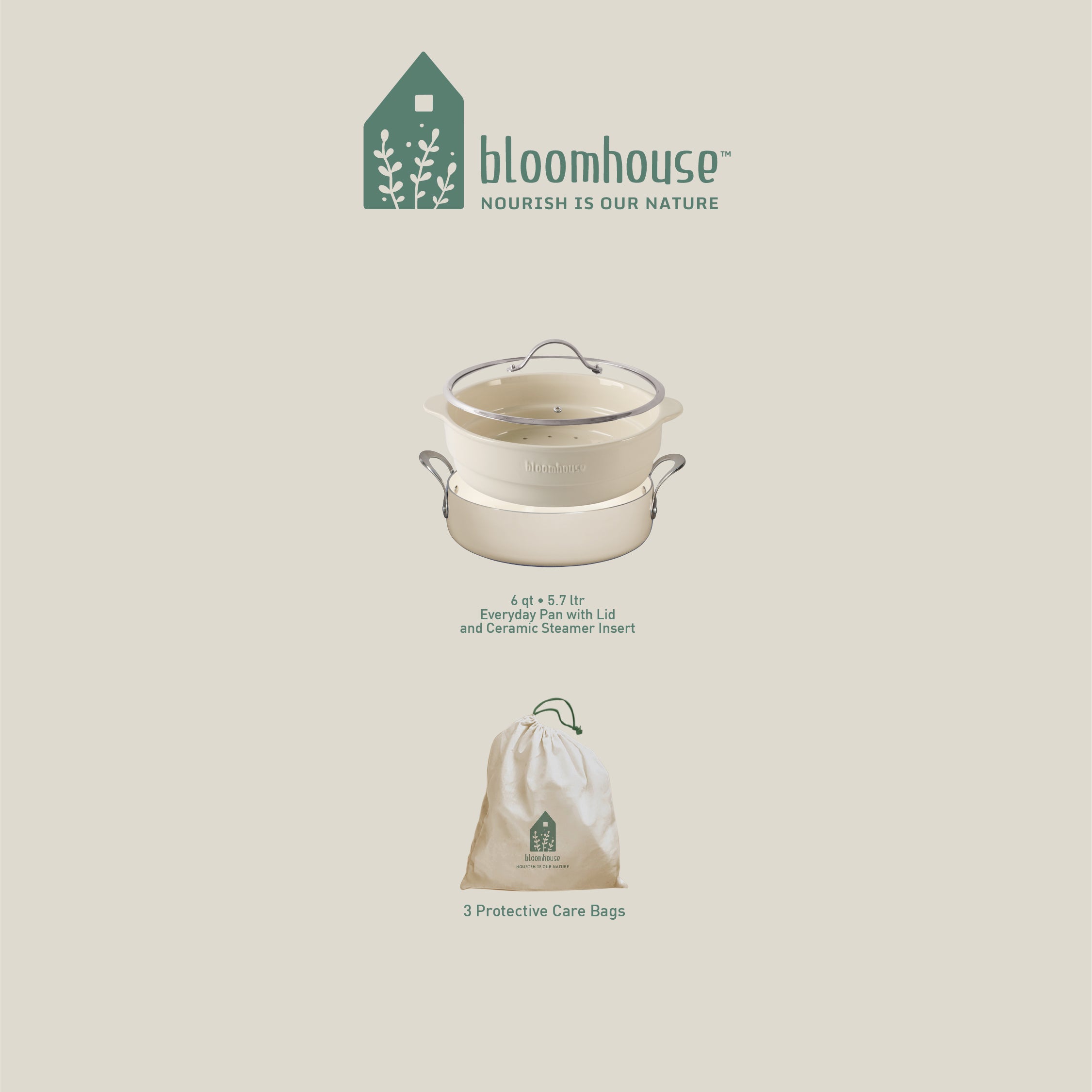Bloomhouse 6-QT Aluminum Enamel Everyday Pan w/Non-Stick Non-Toxic Ceramic Interior and Ceramic Steamer Insert - Image 9