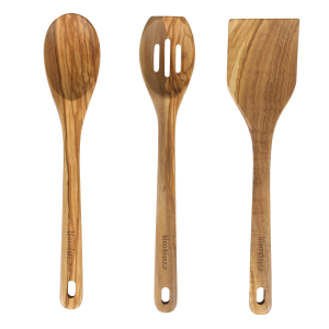 Bloomhouse Italian Olive Wood 3 Piece Extra-Large 14 Inch Turner, Spoon, and Slotted Spoon Set