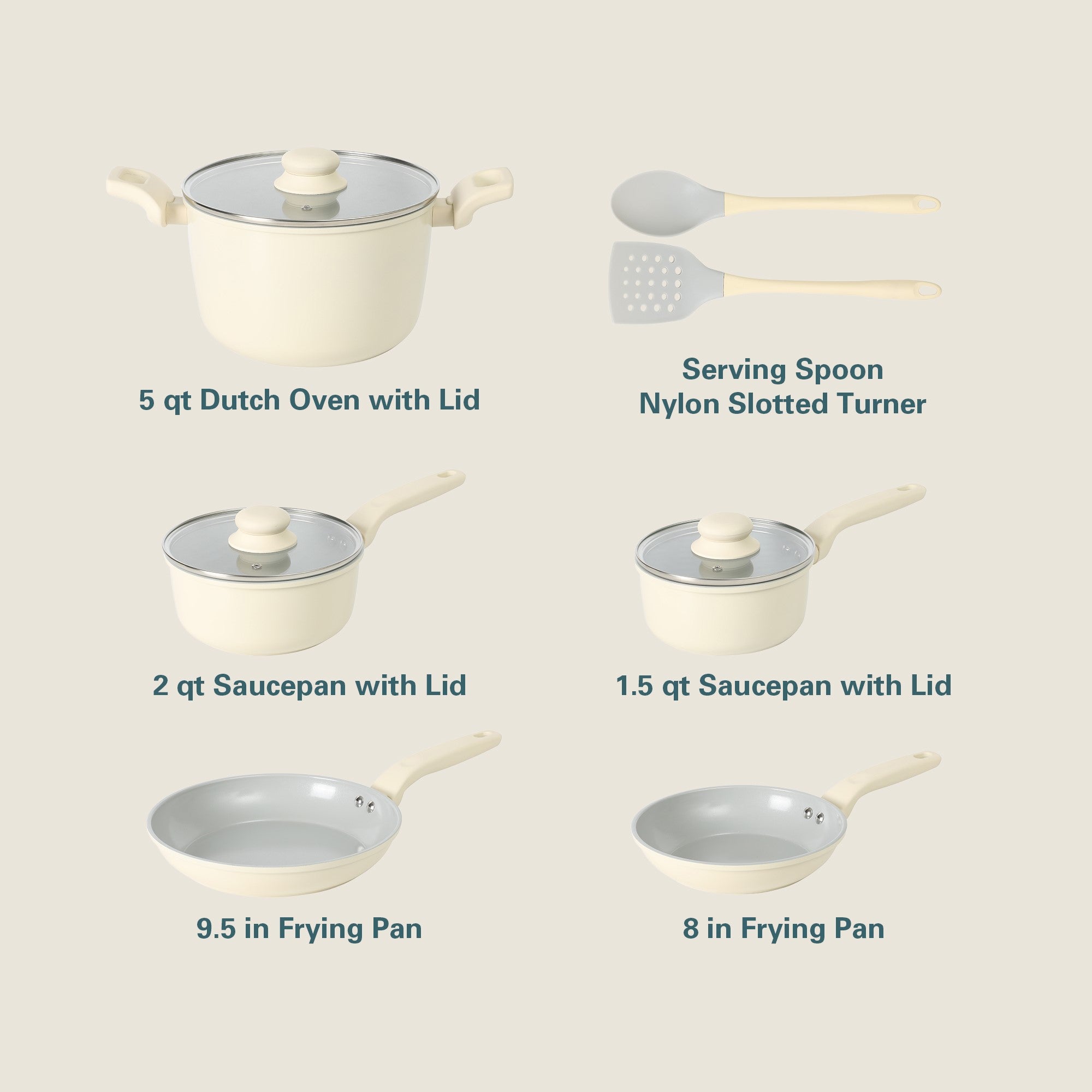 Gibson Home Barnsdall 10 Piece Premium PFA Free Ceramic Nonstick Pots and Pans Aluminum Cookware Set W/ Kitchen Tools - Linen - Image 3