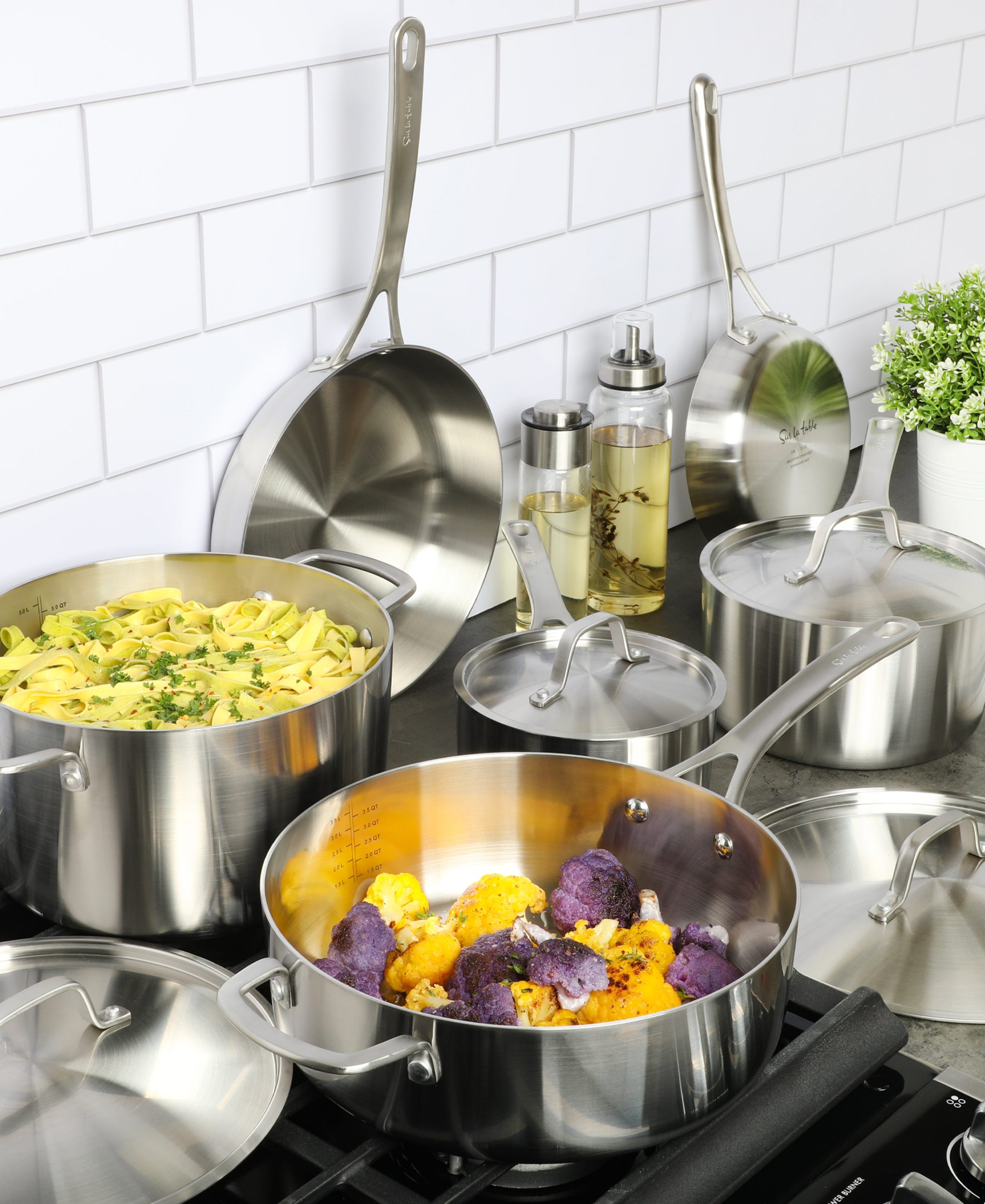 Sur La Table Pike and Pine 10-Piece Triply Stainless Steel Cookware Set w/ Stainless Steel Lids and Cast Handles - Image 2