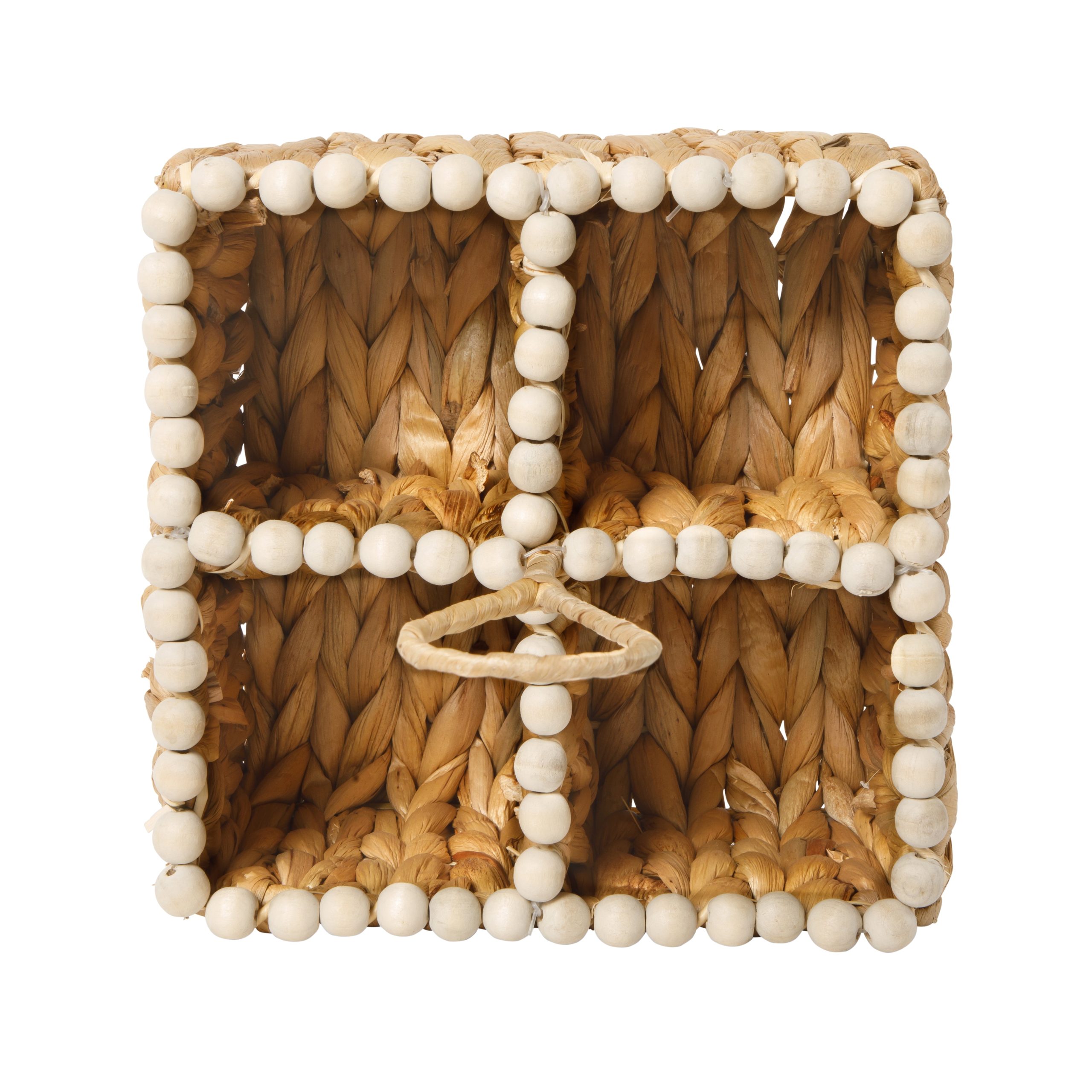 Gibson Home Riverrun Grove Woven Utensil Caddy with 4 Compartments, Natural Hand-Braided Water Hyacinth Basket with Wood-Bead Trim for Napkins, Cutlery, Condiments & Tabletop Storage - Image 5